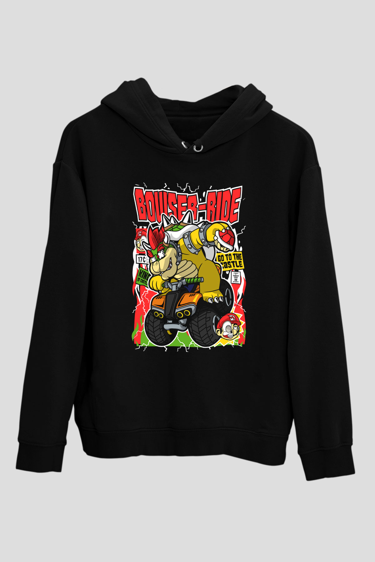Bowser Ride Baskılı Unisex Siyah Hoodie
