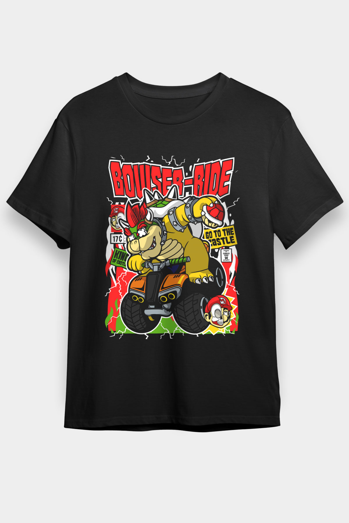 Bowser Ride Baskılı Unisex Siyah Tişört