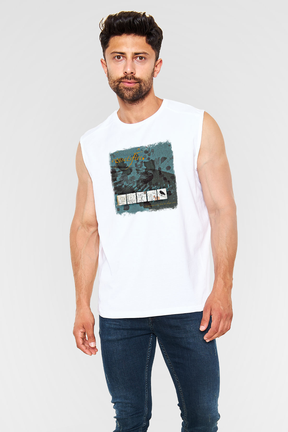 Boysetsfire Baskılı Unisex Beyaz Kolsuz Tişört
