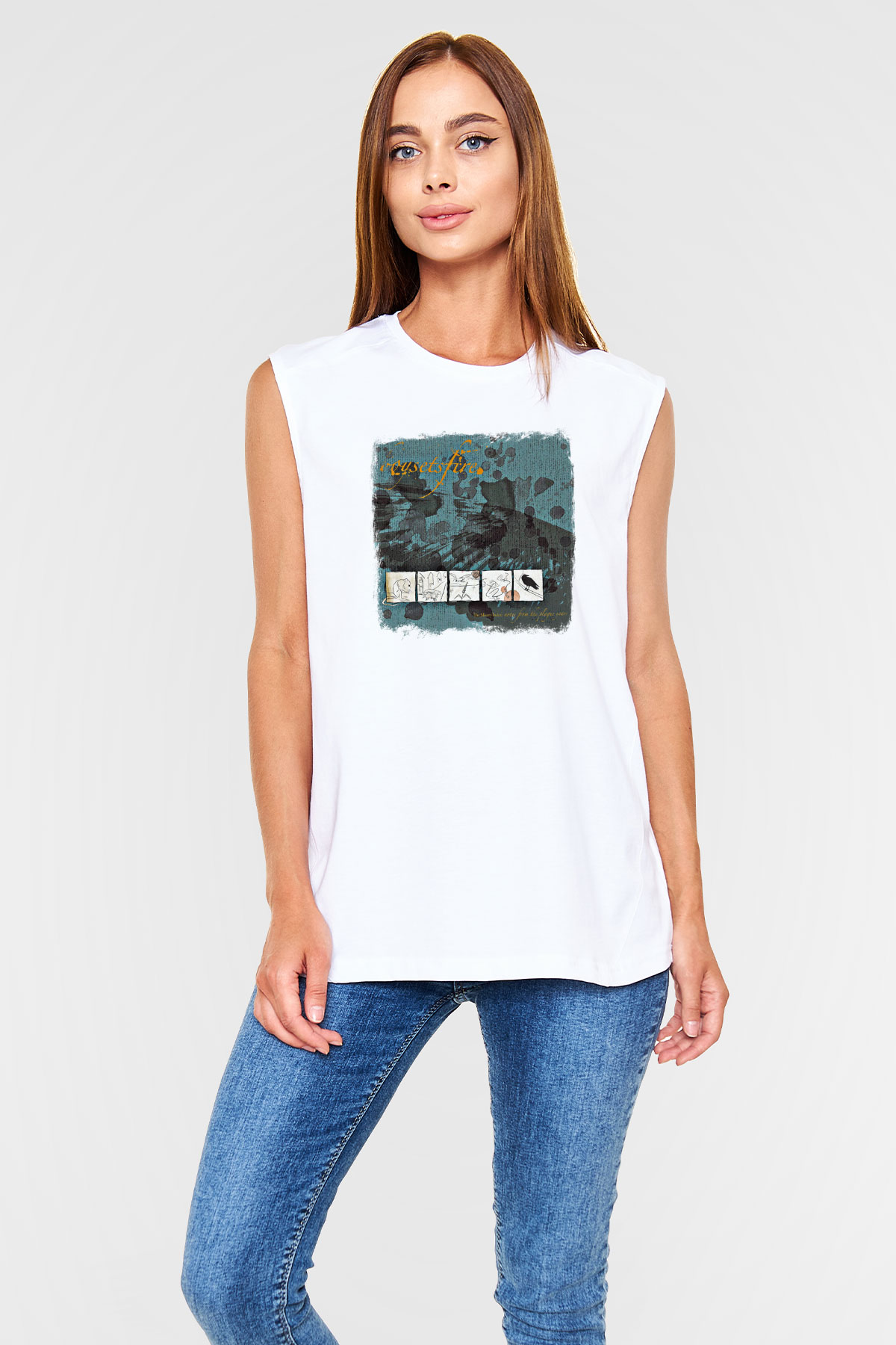 Boysetsfire Baskılı Unisex Beyaz Kolsuz Tişört