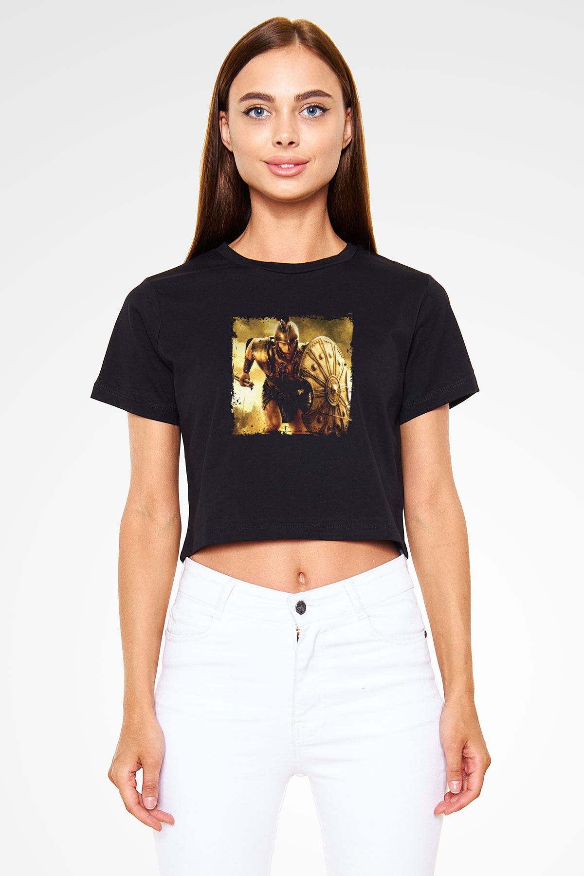 Brad Pitt Baskılı Siyah Kadın Crop Top Tişört