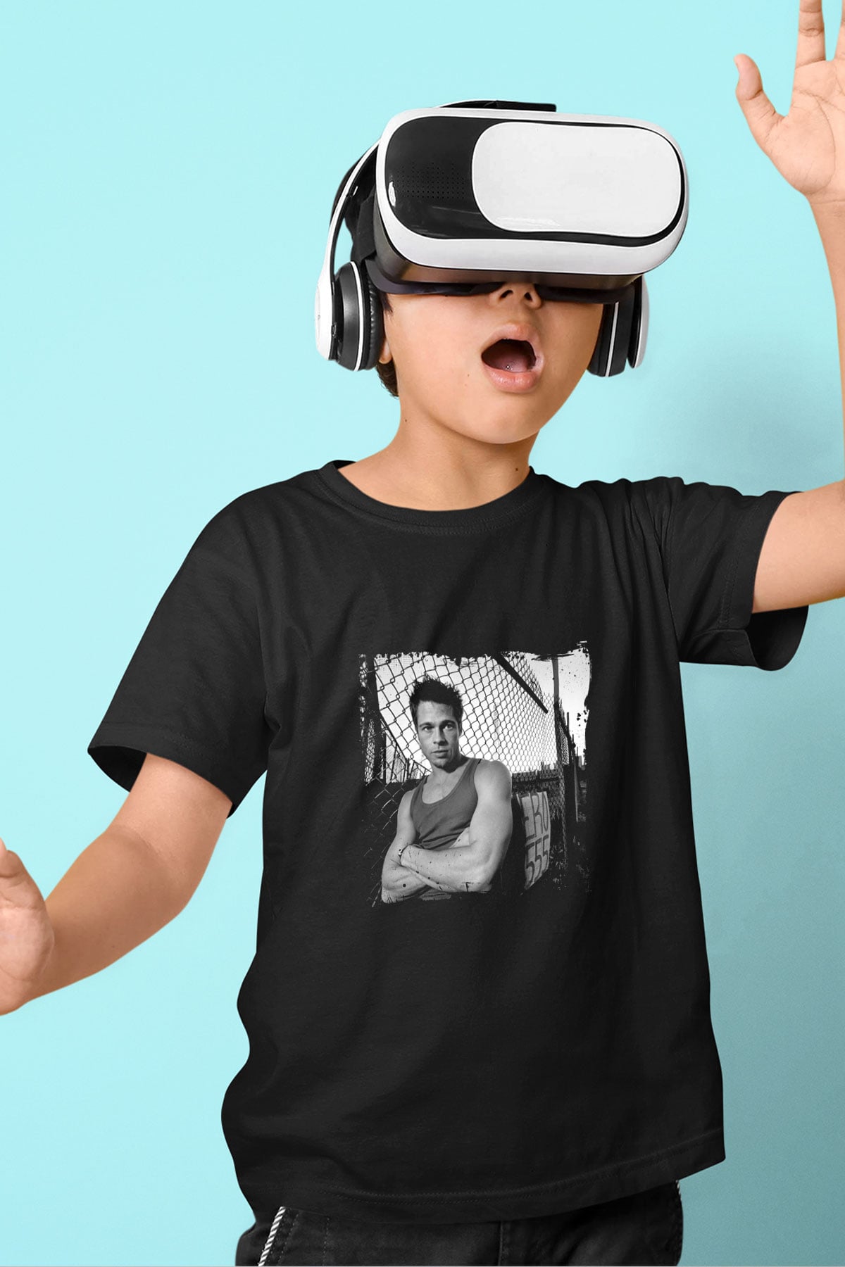 Brad Pitt Baskılı Unisex Siyah Çocuk Tişört