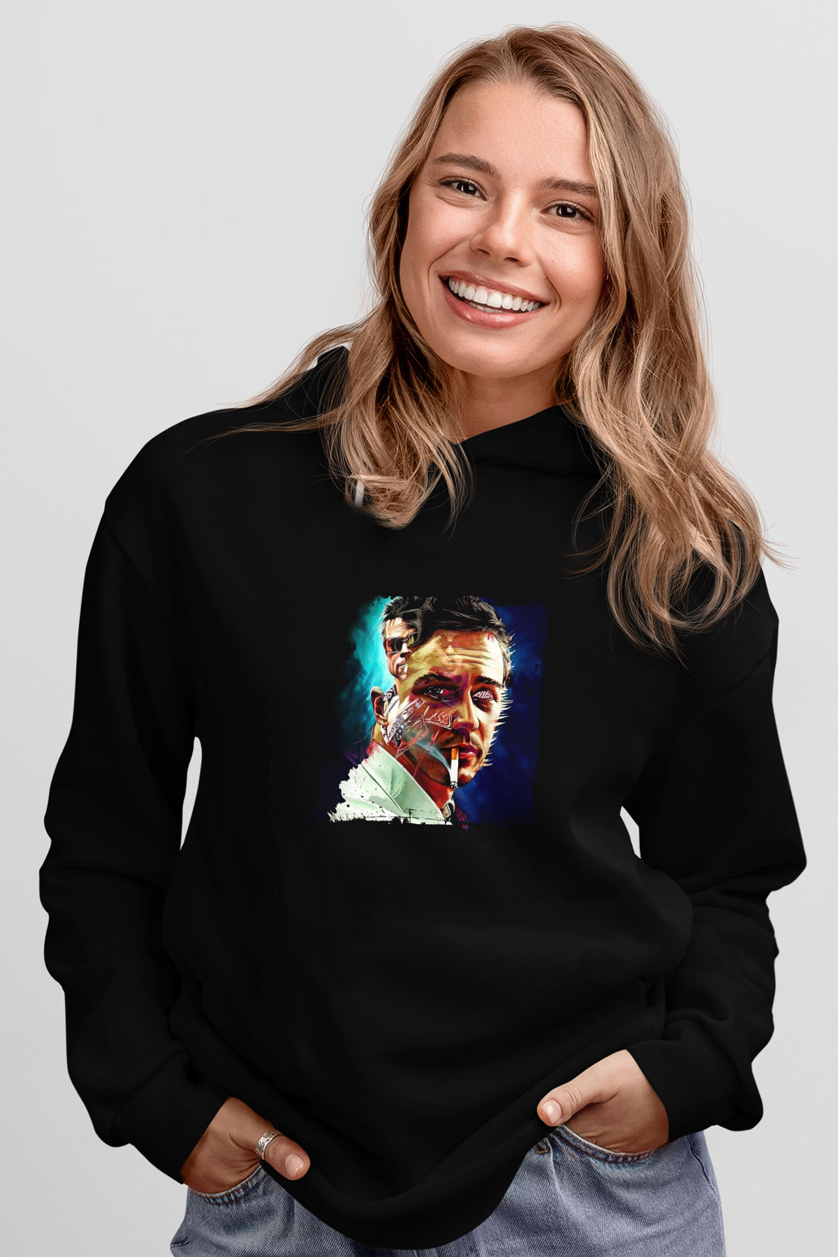 Brad Pitt Baskılı Unisex Siyah Hoodie