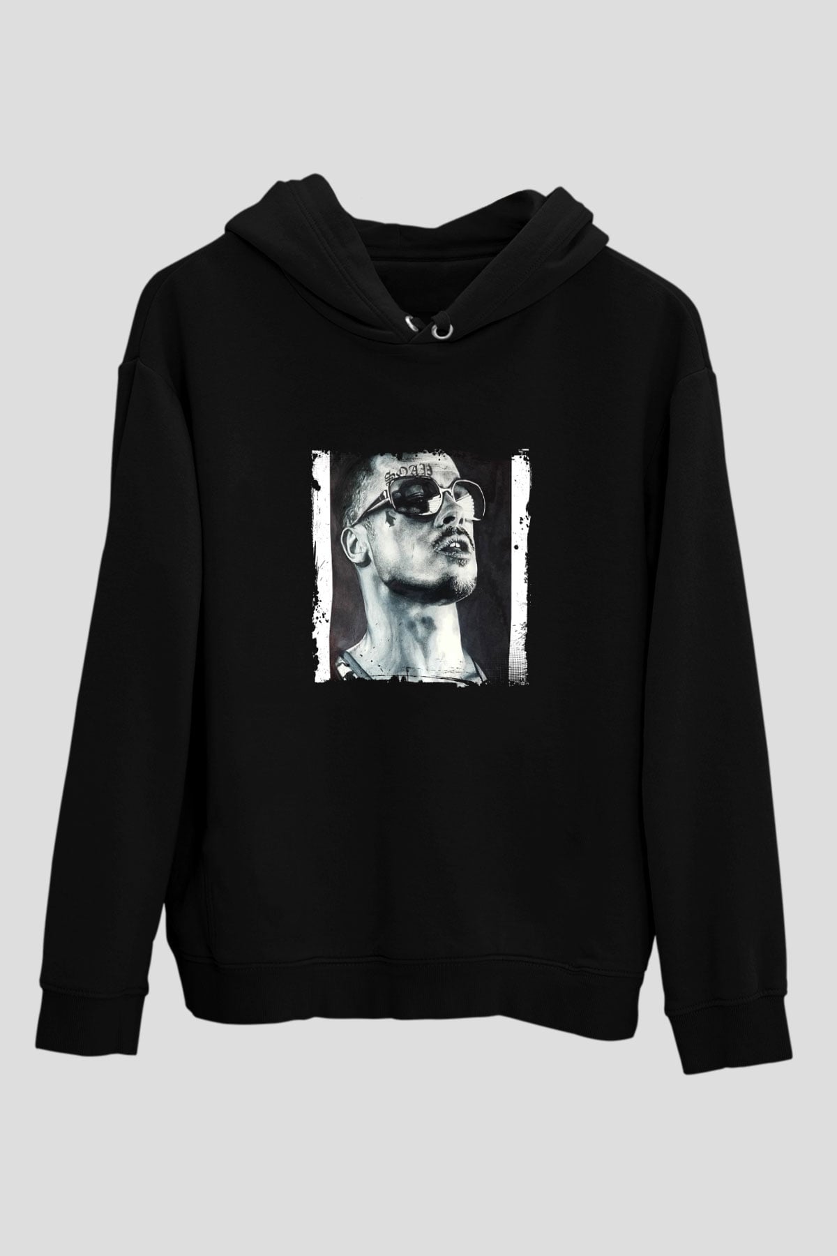 Brad Pitt Baskılı Unisex Siyah Hoodie