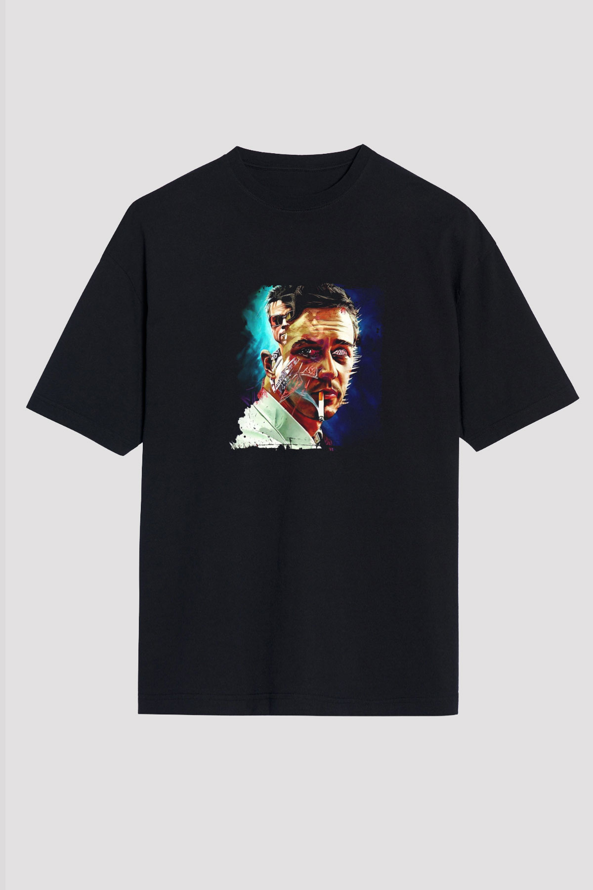 Brad Pitt Baskılı Unisex Siyah Oversize Tişört