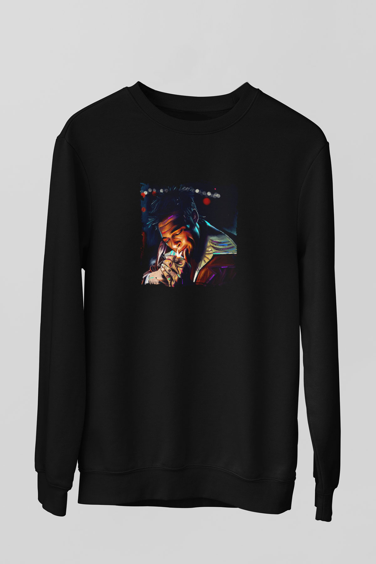 Brad Pitt Baskılı Unisex Siyah Sweatshirt