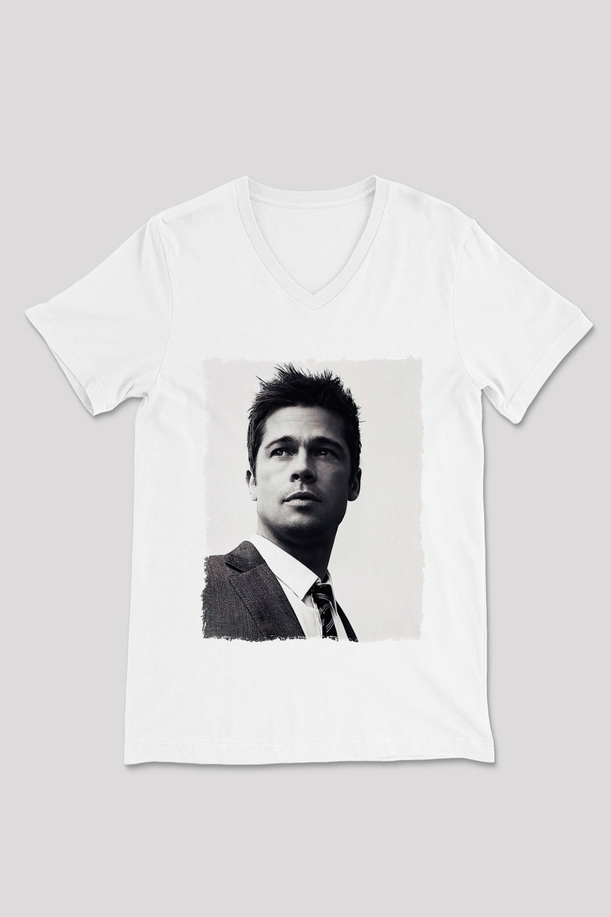 Brad Pitt Beyaz Unisex V Yaka Tişört