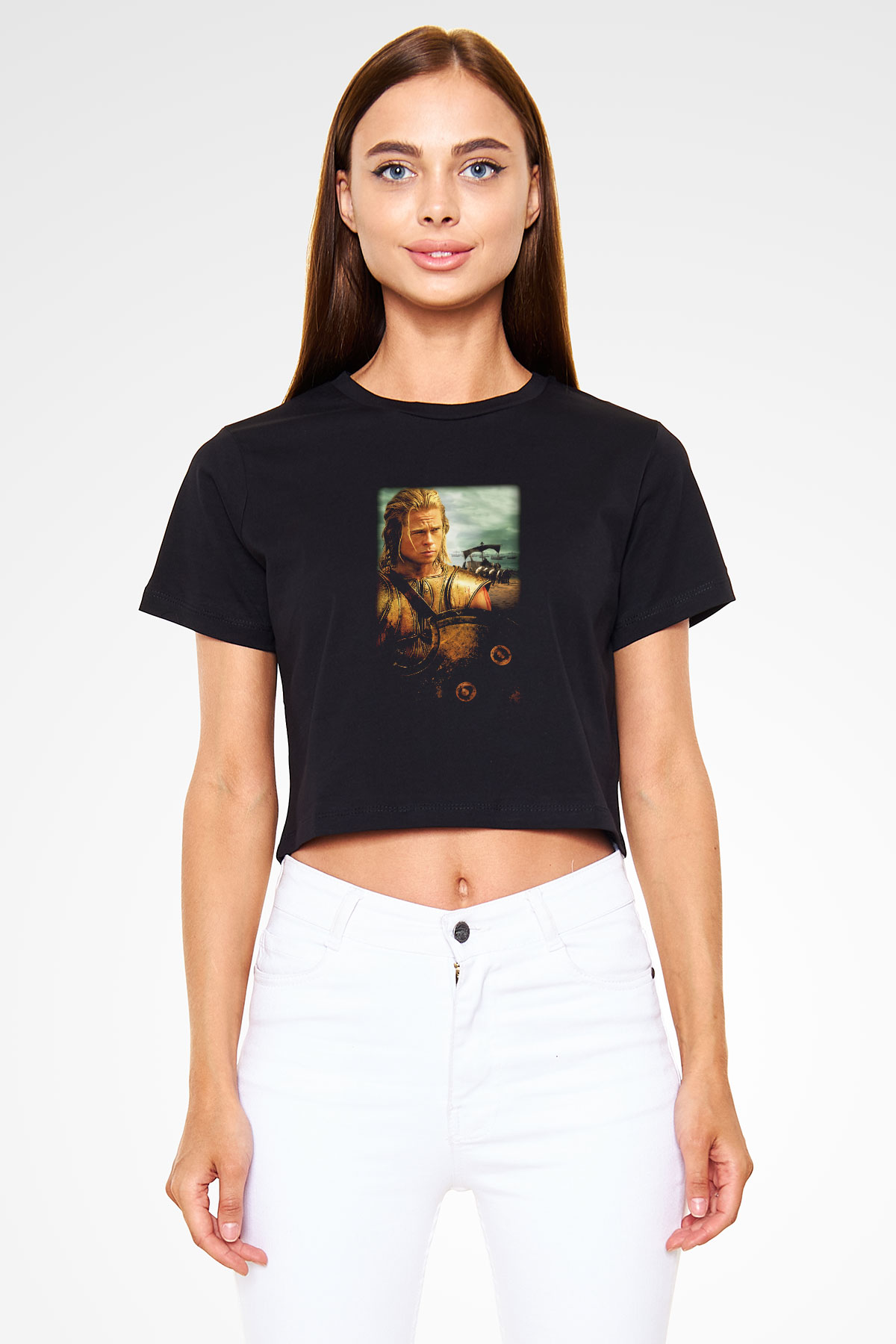 Brad Pitt Siyah Crop Top Tişört