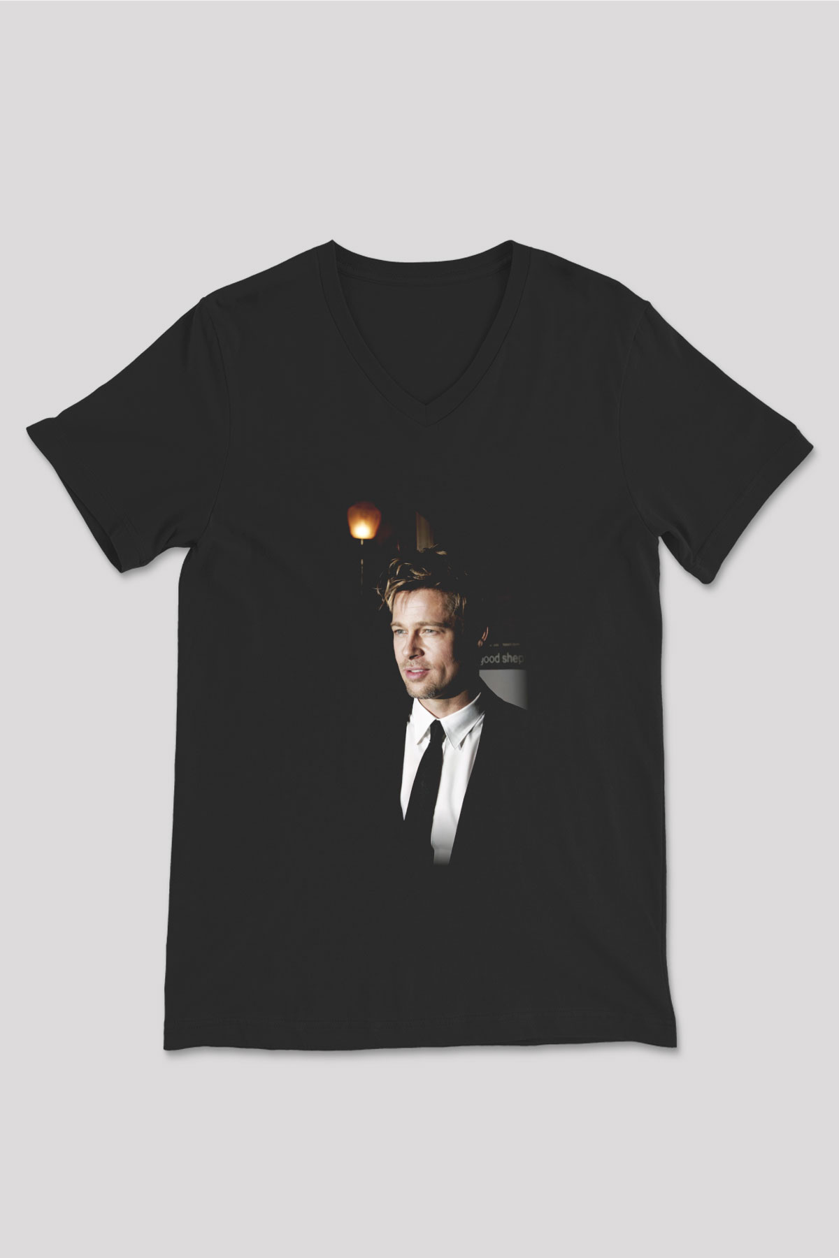 Brad Pitt Siyah Unisex V Yaka Tişört T-Shirt