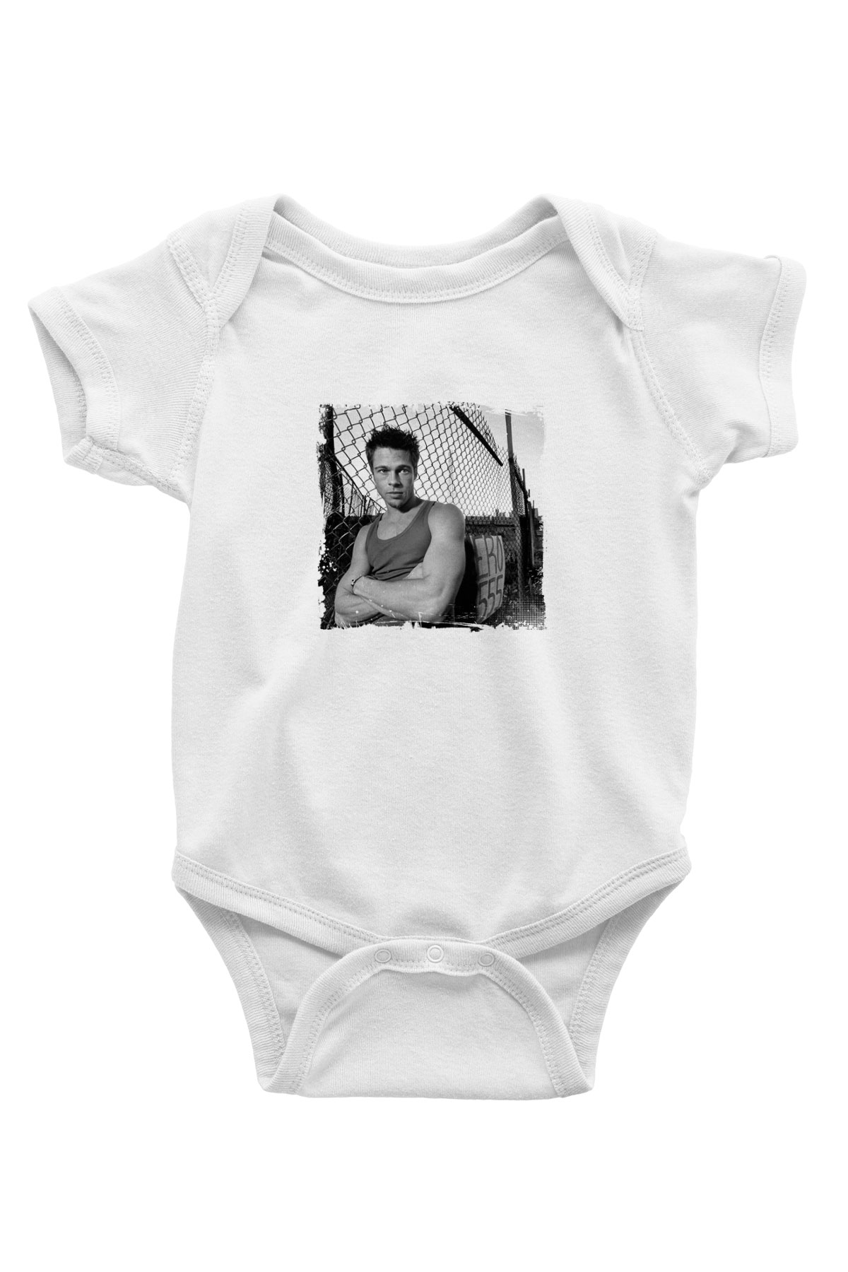 Brad Pitt Unisex Baskılı Beyaz Bebek Body - Zıbın