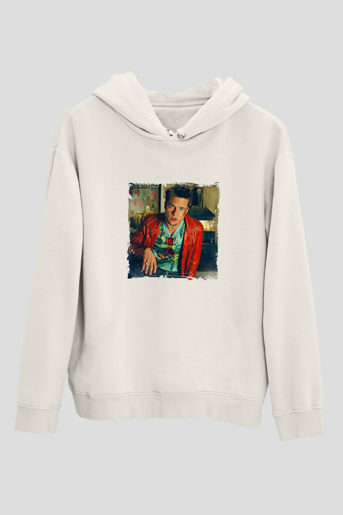 Brad Pitt Unisex Baskılı Beyaz Kapüşonlu Sweatshirt