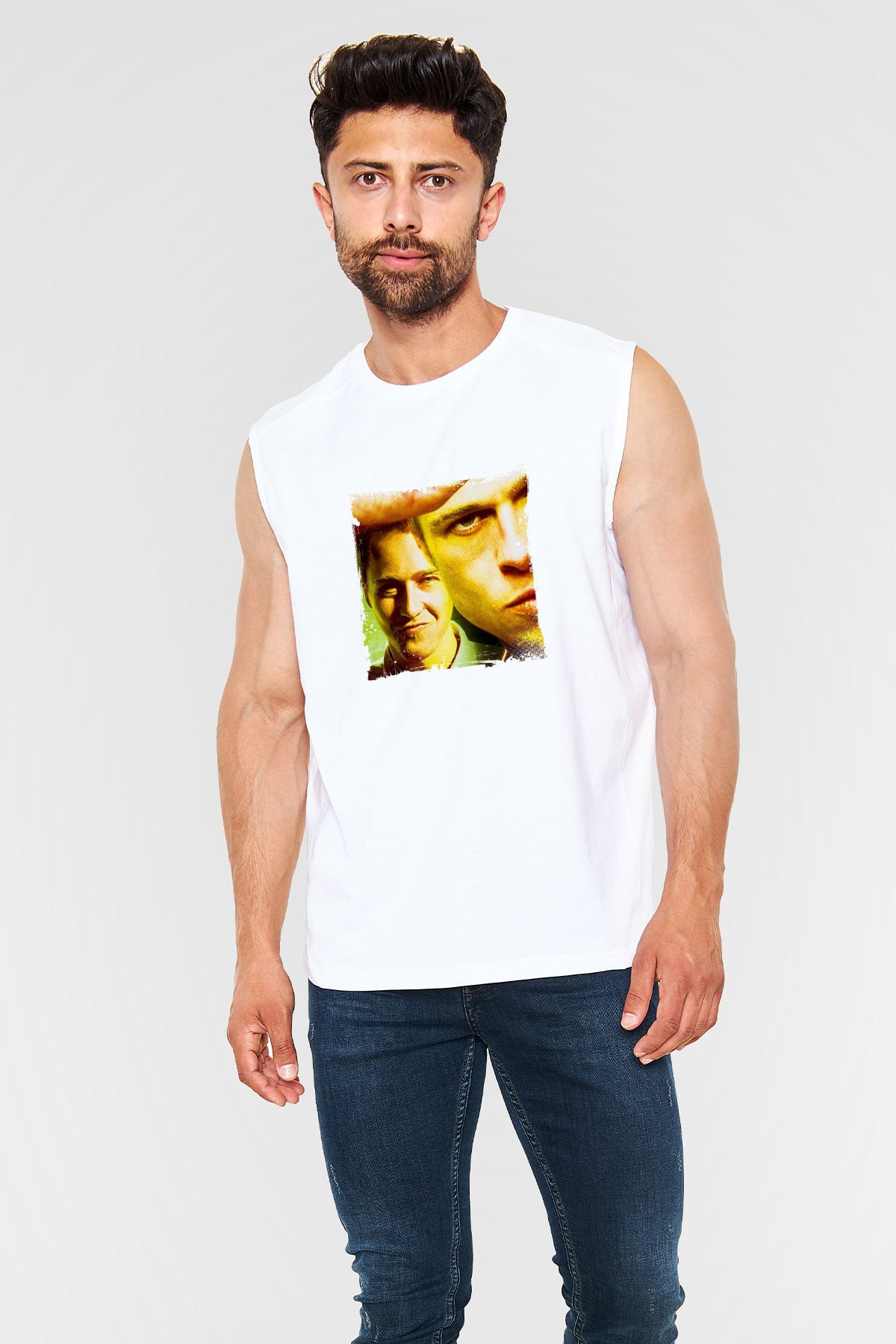 Brad Pitt Unisex Baskılı Beyaz Kolsuz Tişört