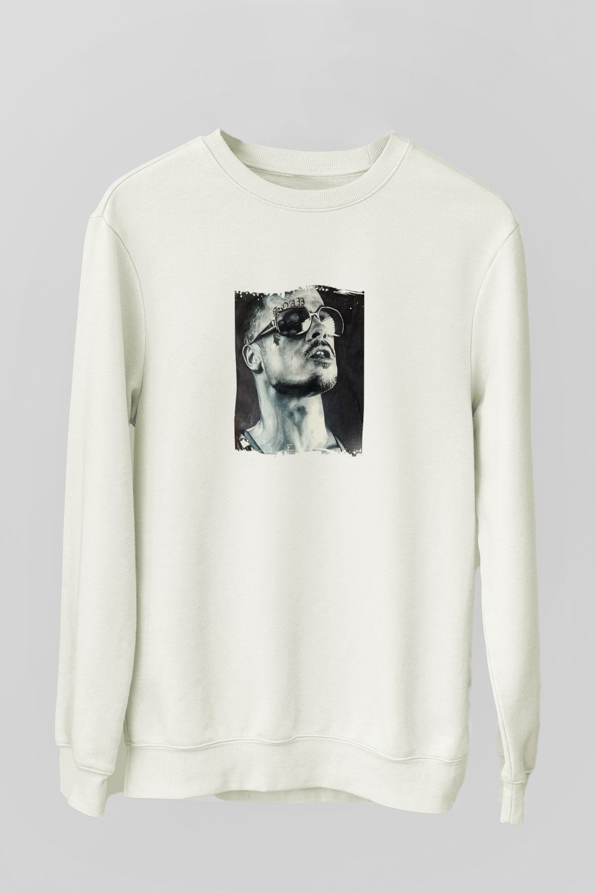 Brad Pitt Unisex Baskılı Beyaz Sweatshirt