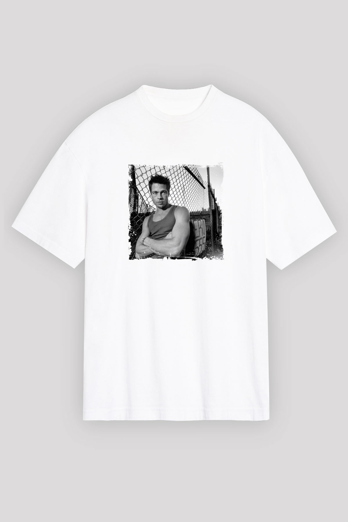 Brad Pitt Oversize Baskılı Beyaz Tişört