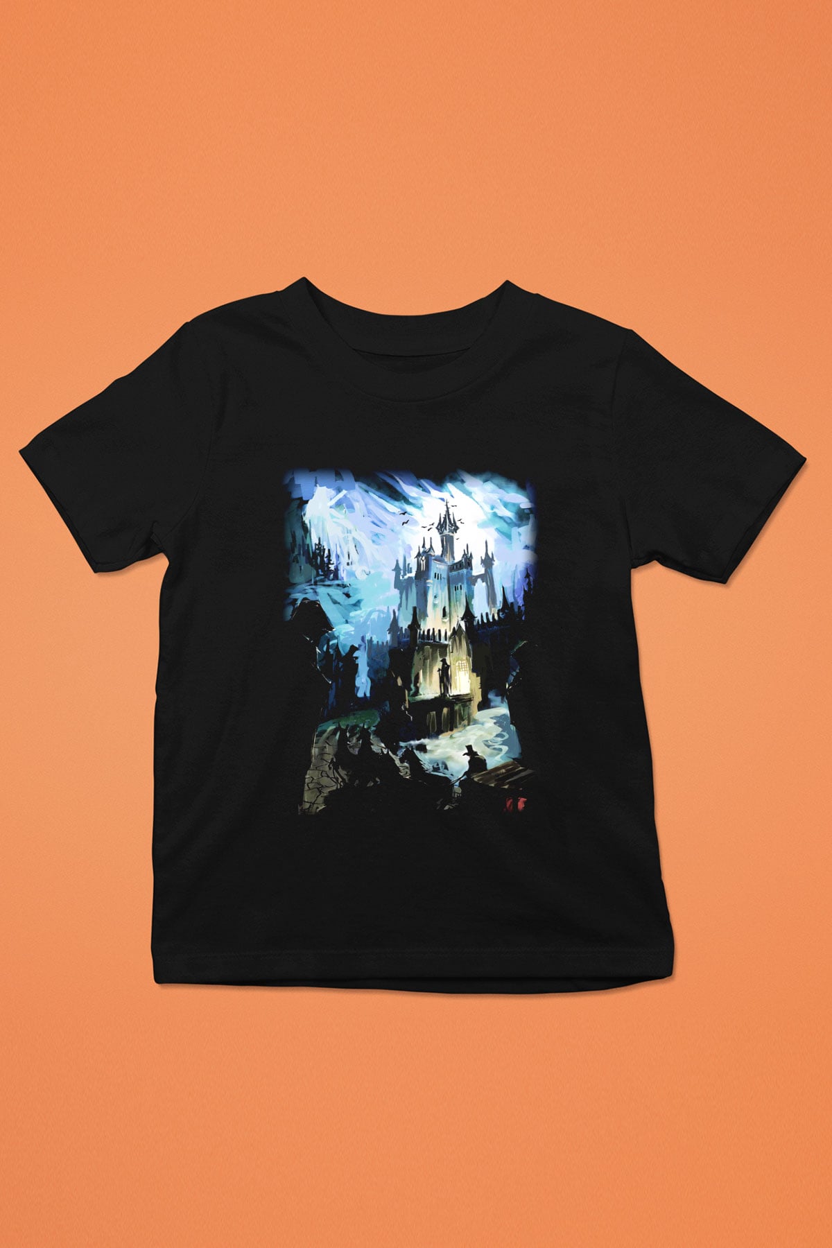 Bran Kalesi Baskılı Siyah Unisex Çocuk Tişört