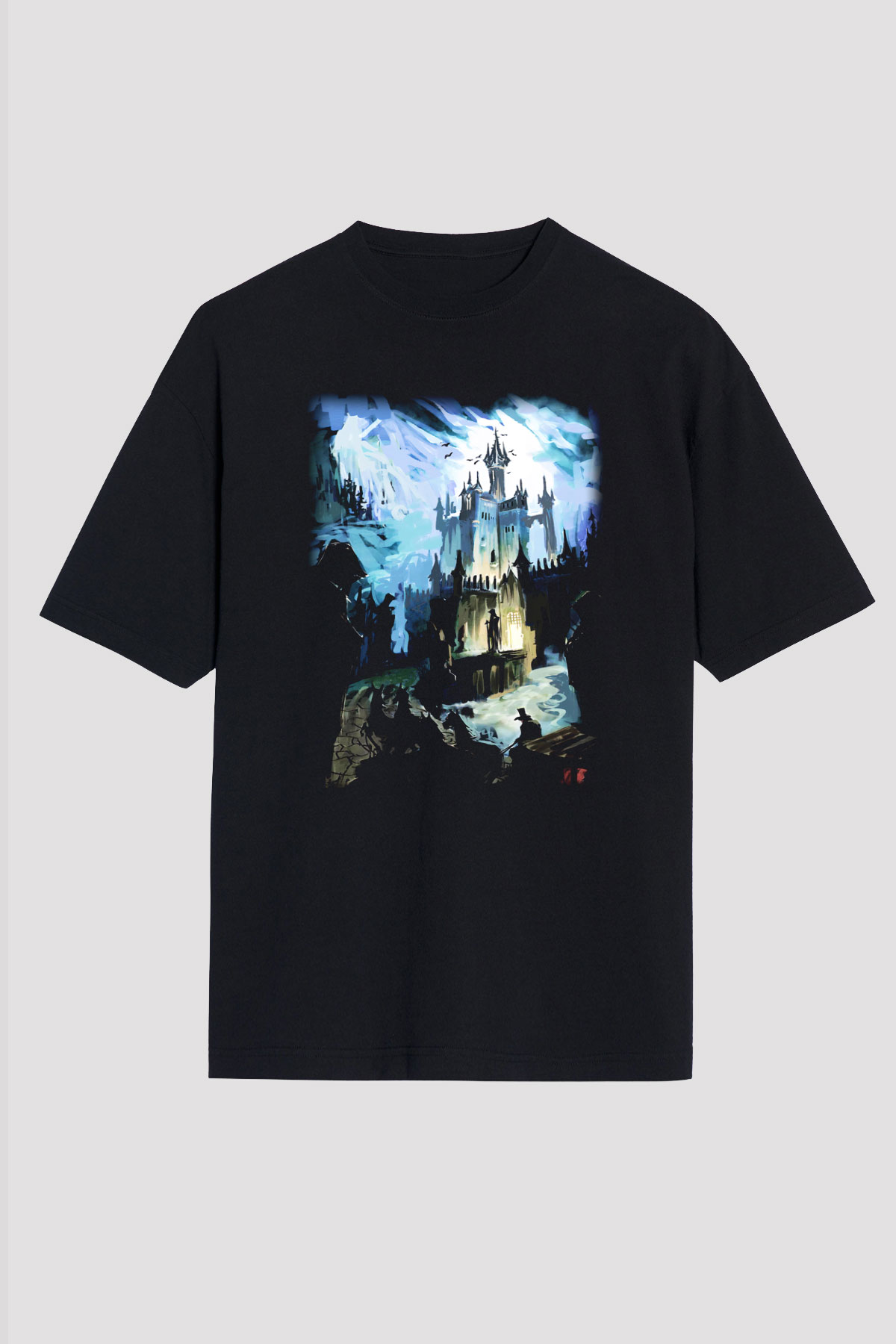 Bran Kalesi Siyah Unisex Oversize Tişört T-Shirt