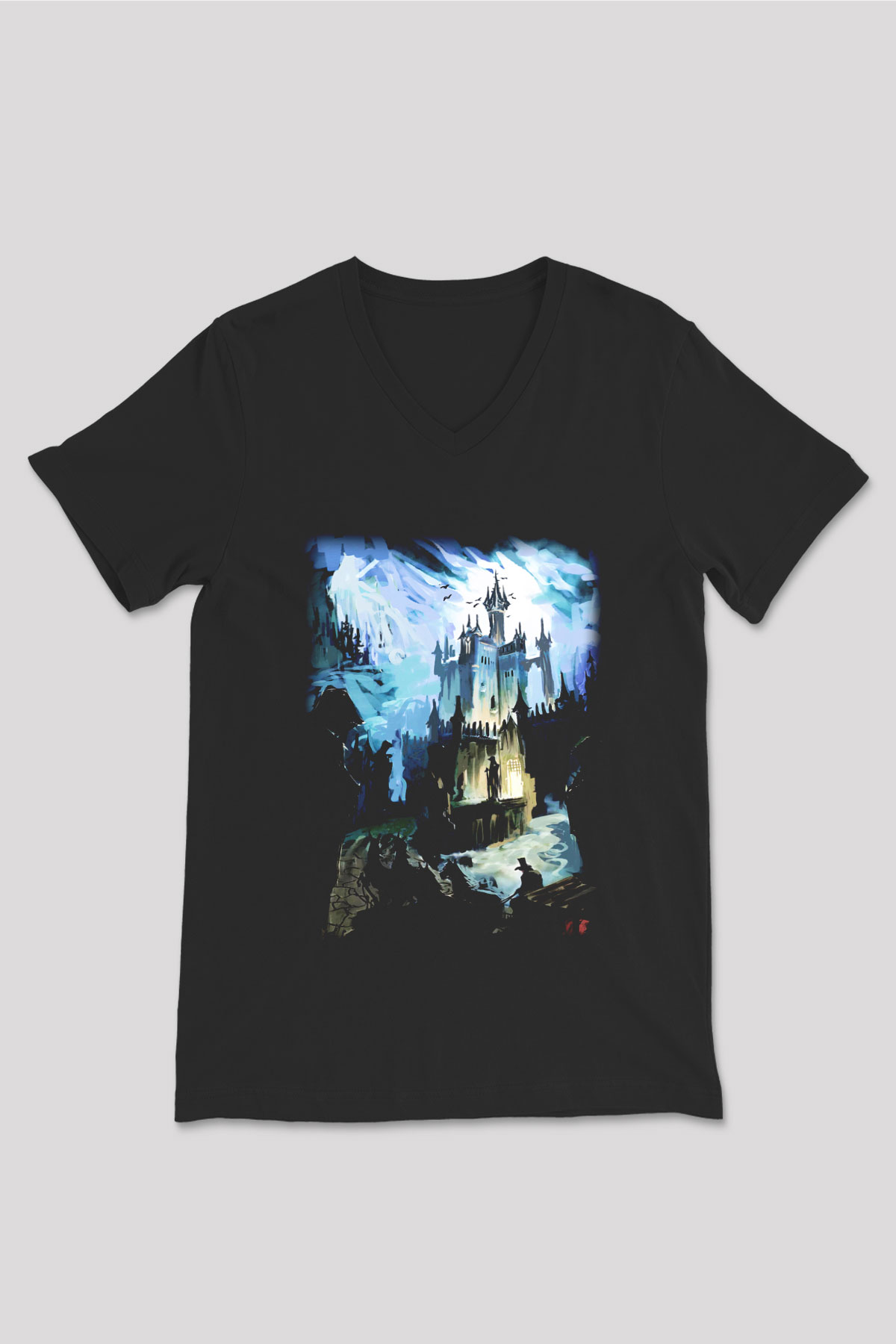 Bran Kalesi Siyah Unisex V Yaka Tişört T-Shirt