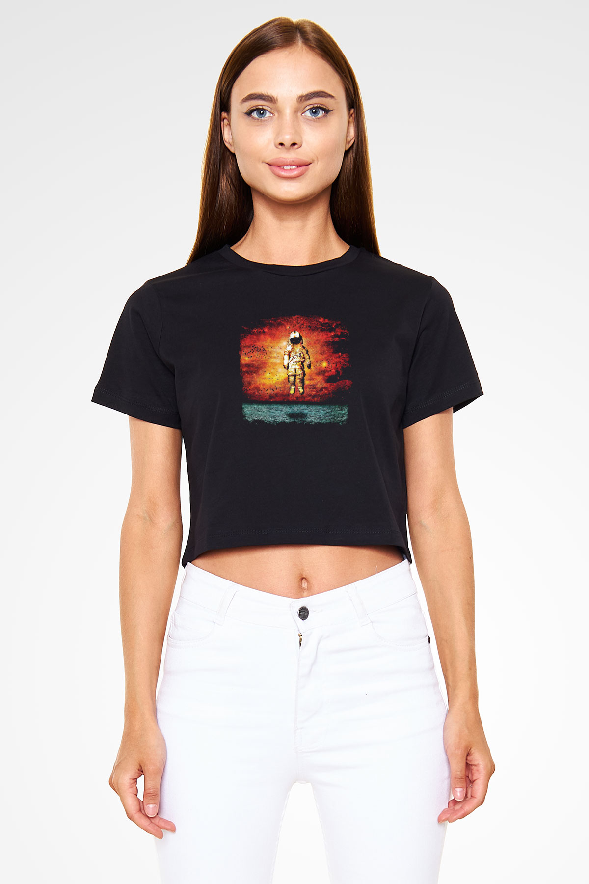 Brand New Baskılı Unisex Siyah Crop Top Tişört