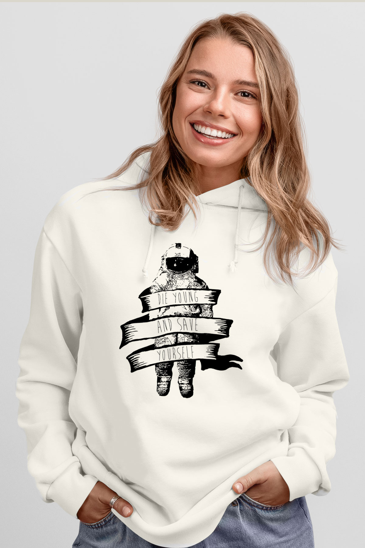 Brand New Beyaz Unisex Kapüşonlu Sweatshirt