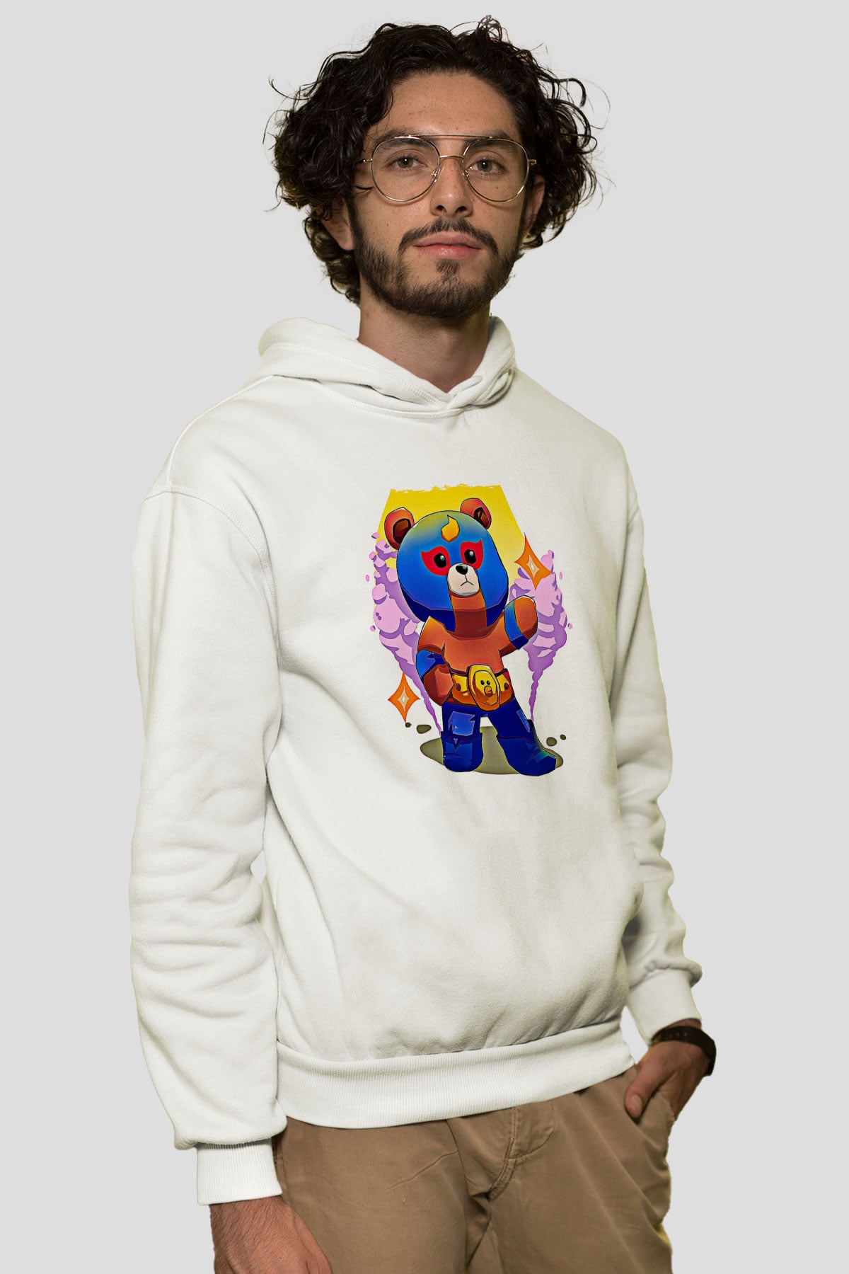 Brawl Stars Baskılı Beyaz Unisex Kapüşonlu Sweatshirt