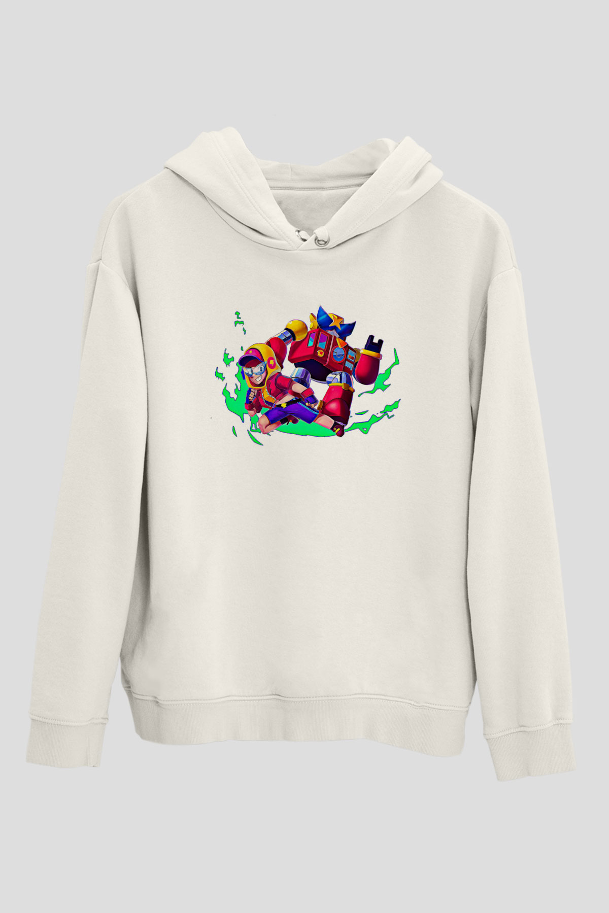 Brawl Stars Baskılı Beyaz Unisex Kapüşonlu Sweatshirt
