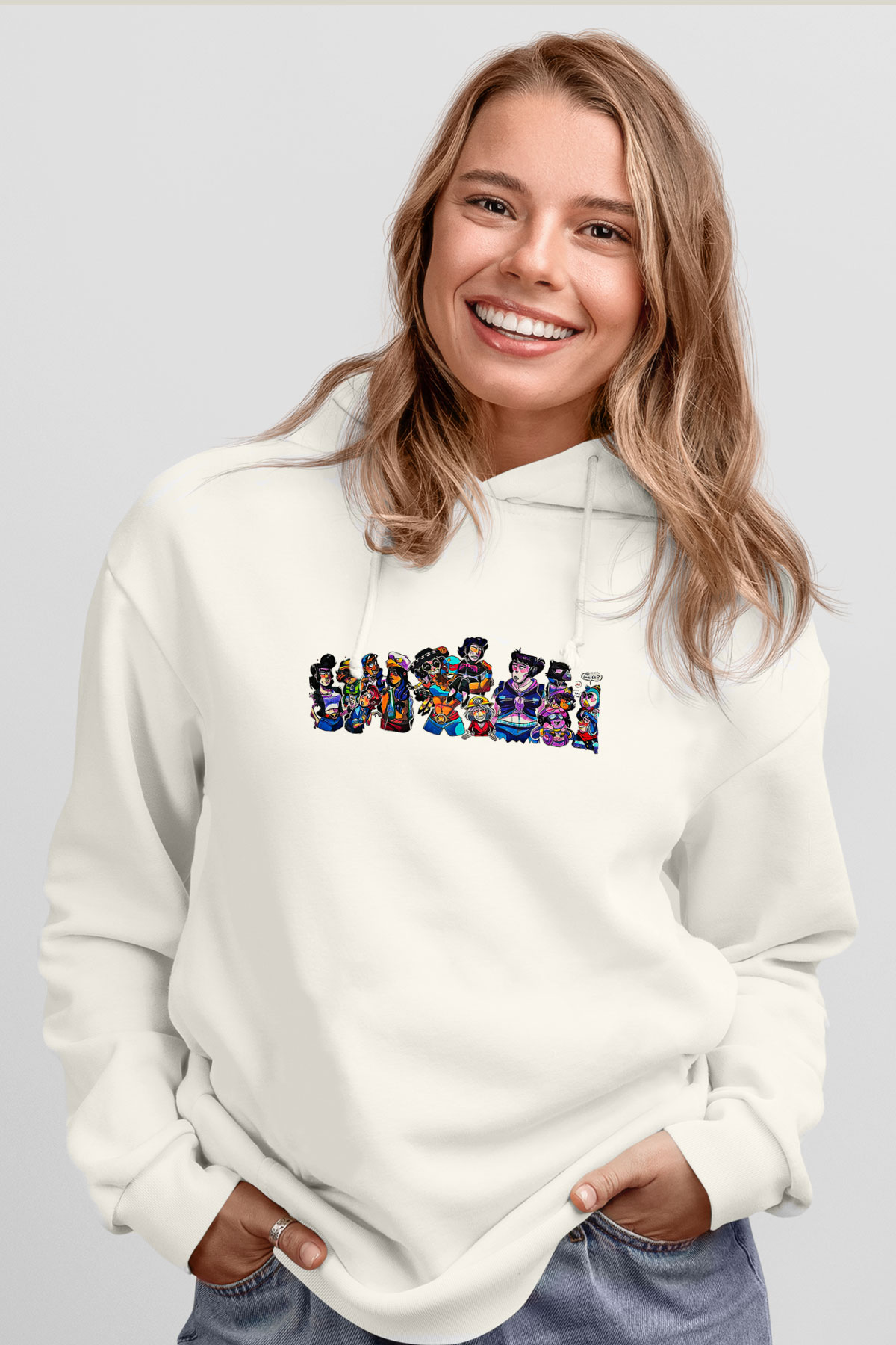 Brawl Stars Baskılı Beyaz Unisex Kapüşonlu Sweatshirt