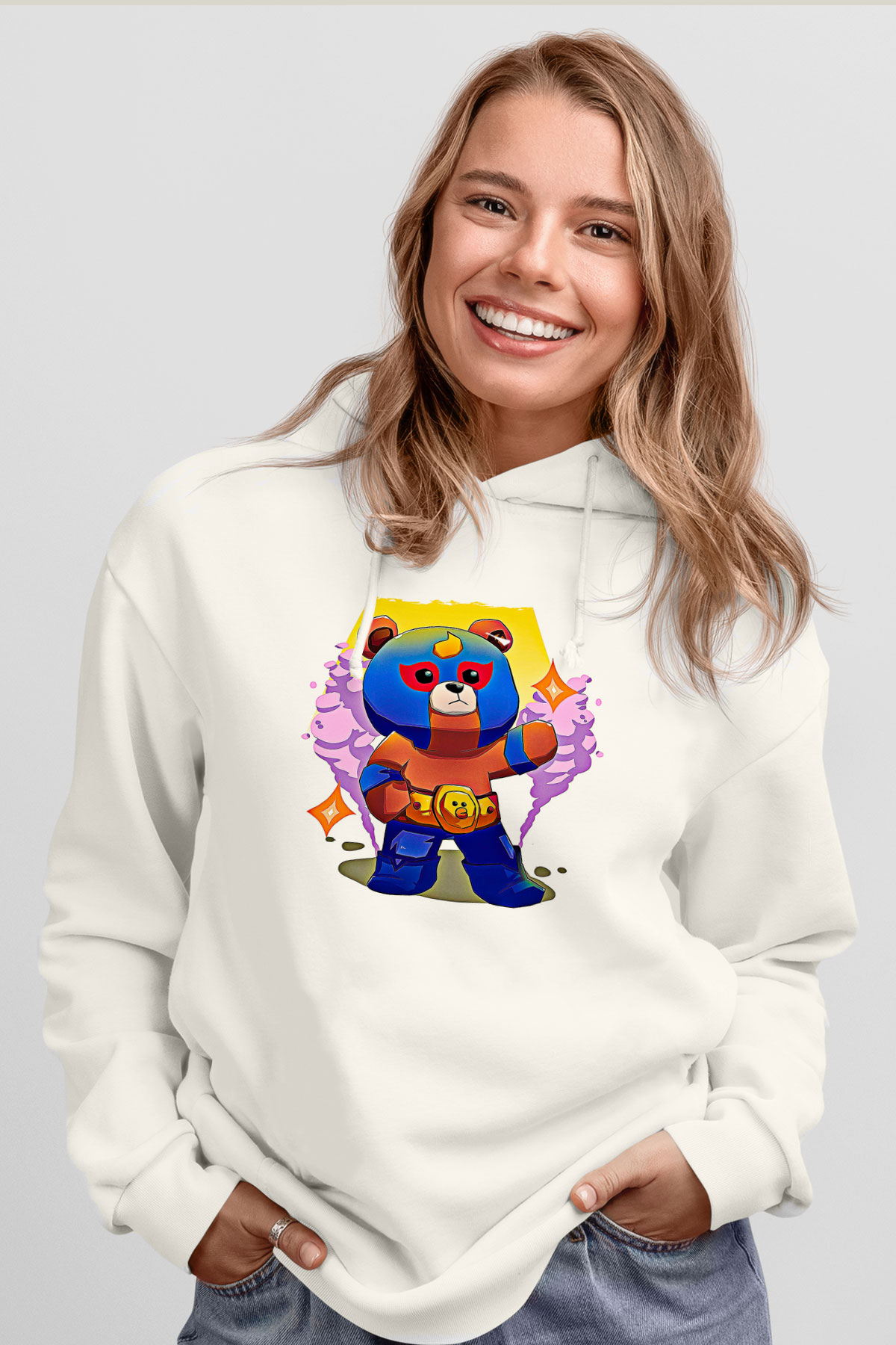 Brawl Stars Baskılı Beyaz Unisex Kapüşonlu Sweatshirt