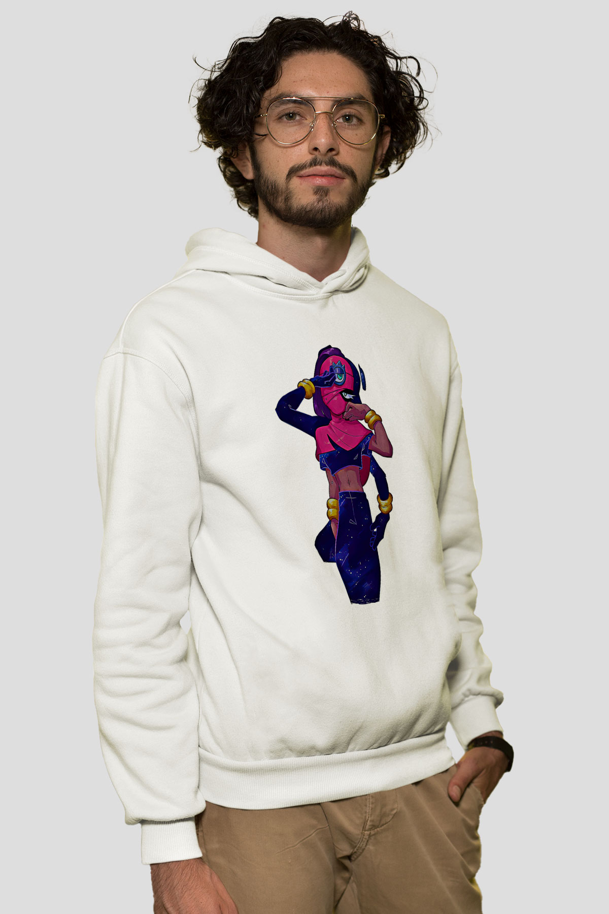 Brawl Stars Baskılı Beyaz Unisex Kapüşonlu Sweatshirt