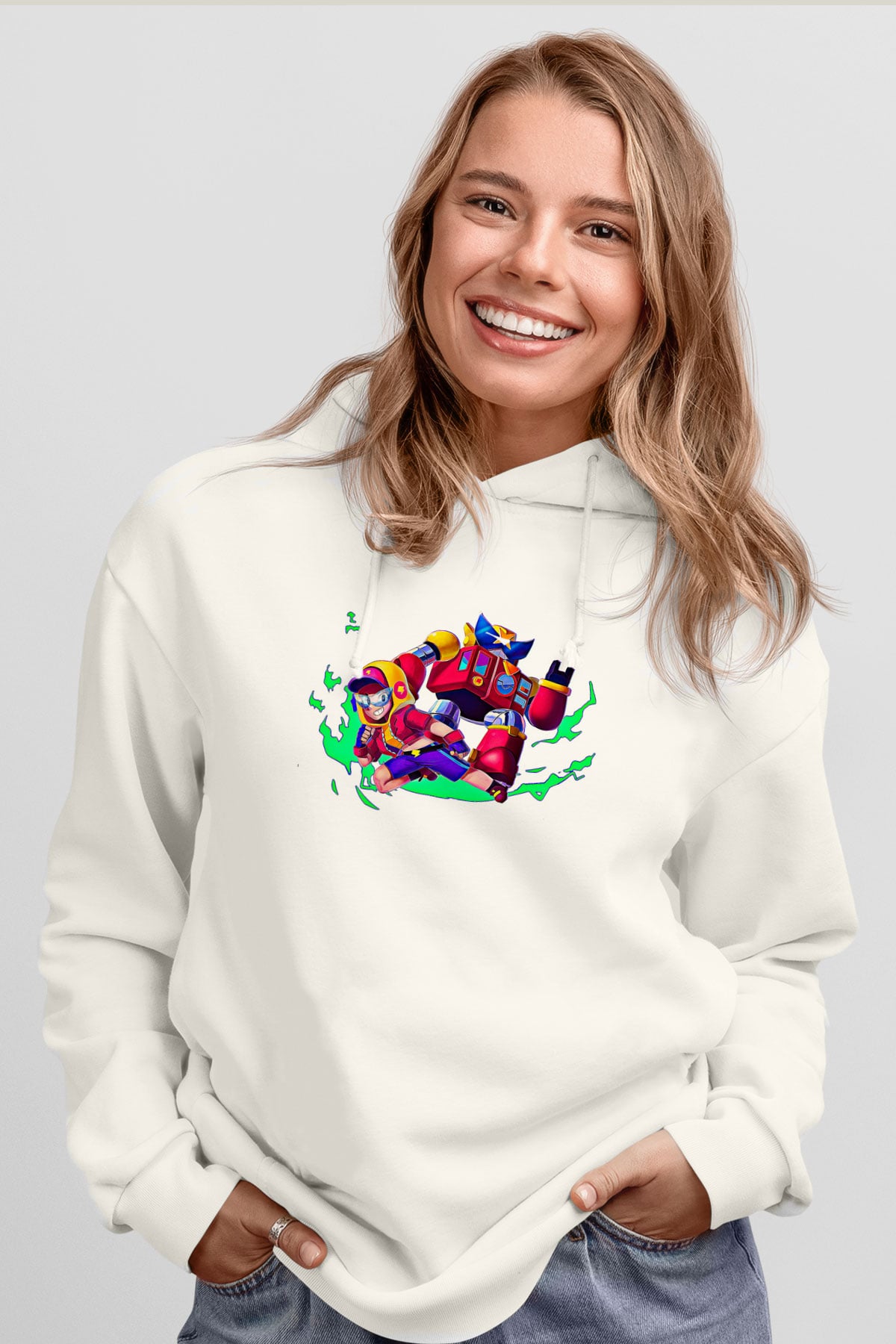 Brawl Stars Baskılı Beyaz Unisex Kapüşonlu Sweatshirt