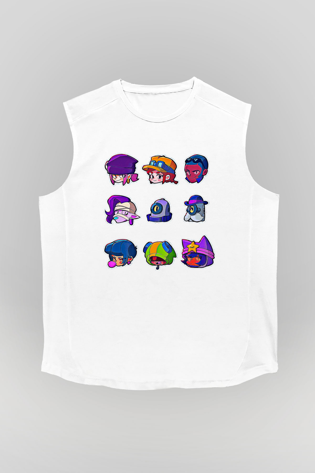 Brawl Stars Baskılı Beyaz Unisex Kolsuz Tişört - Tshirt
