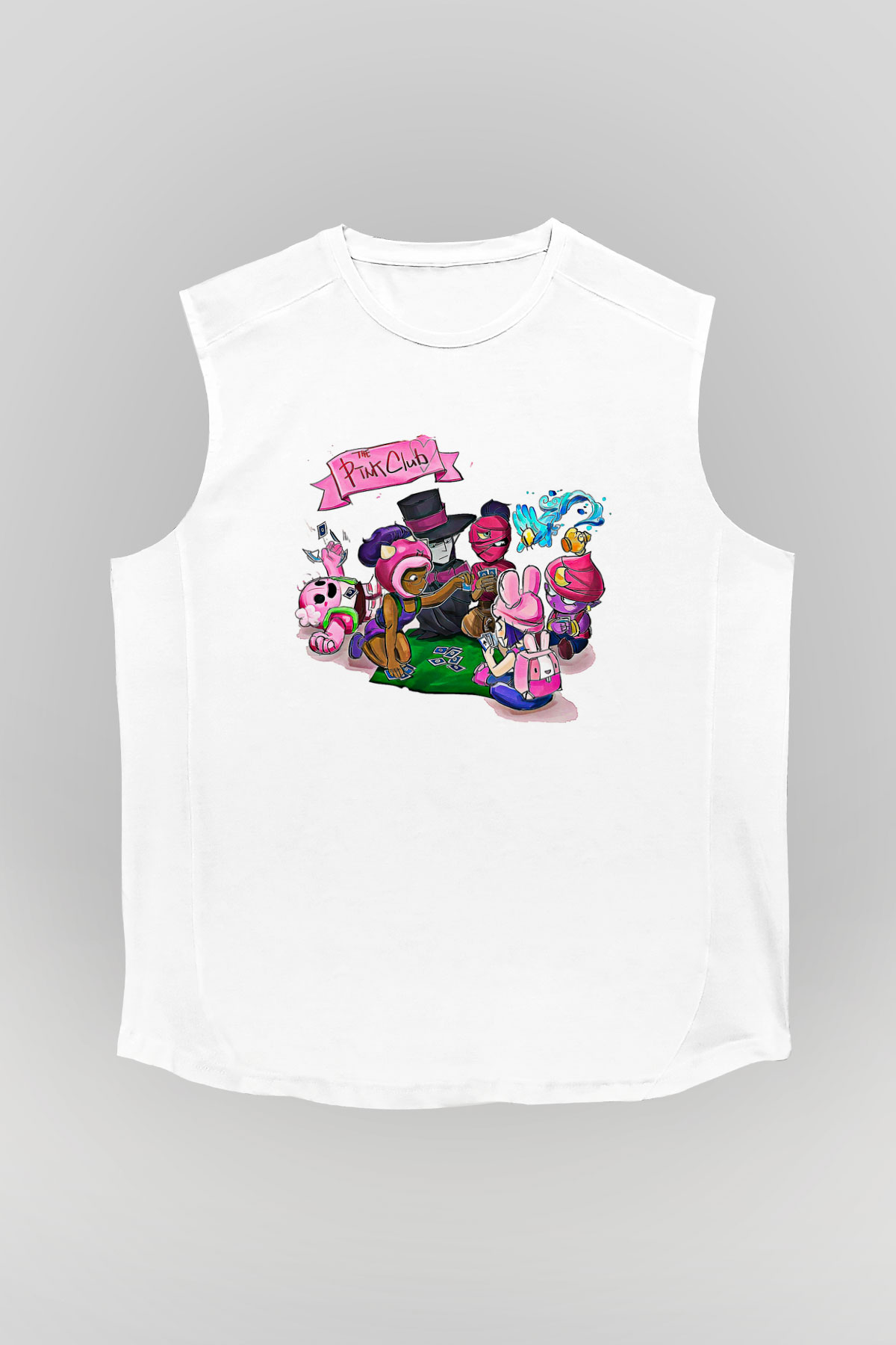 Brawl Stars Baskılı Beyaz Unisex Kolsuz Tişört - Tshirt