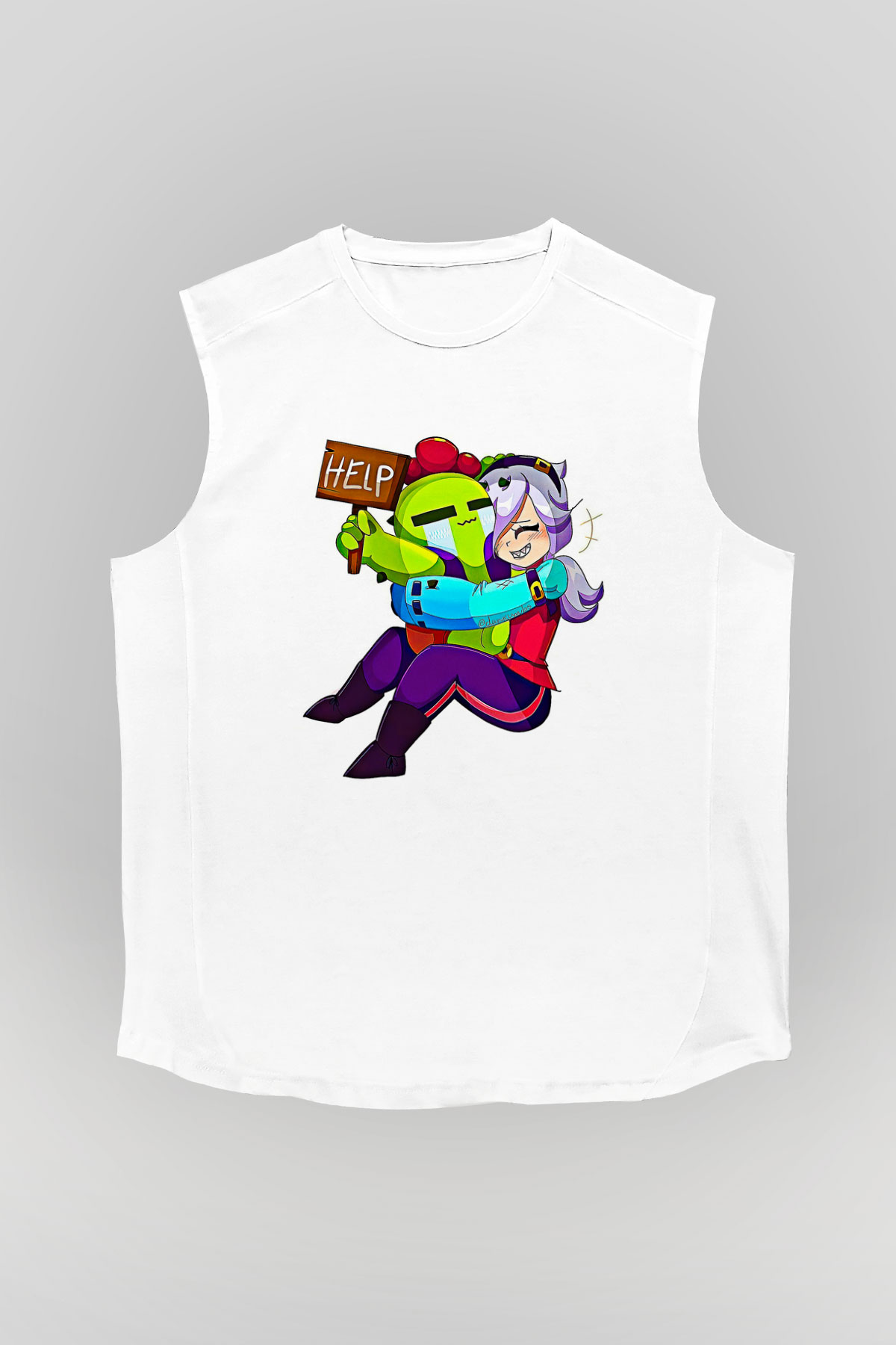 Brawl Stars Baskılı Beyaz Unisex Kolsuz Tişört - Tshirt