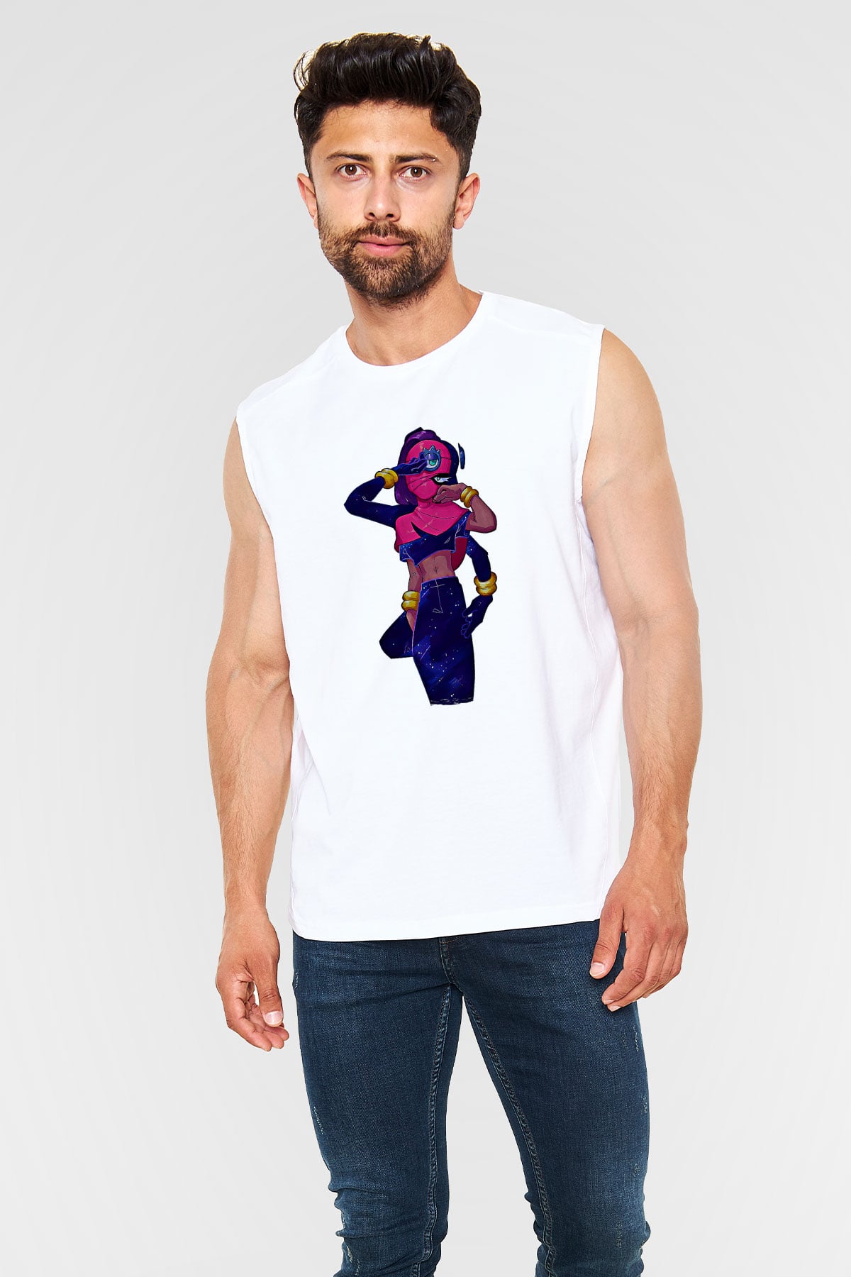 Brawl Stars Baskılı Beyaz Unisex Kolsuz Tişört - Tshirt