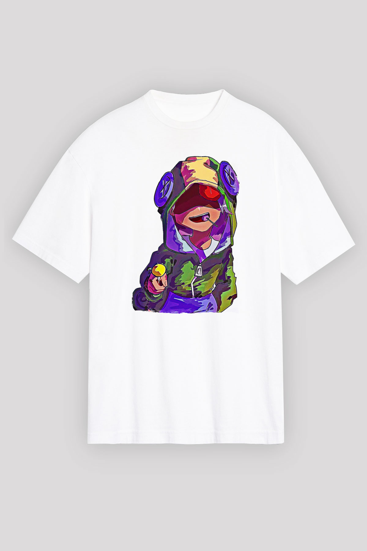 Brawl Stars Baskılı Beyaz Unisex Oversize Tişört - Tshirt
