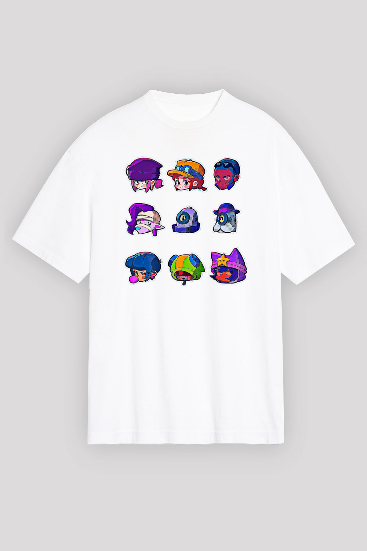 Brawl Stars Baskılı Beyaz Unisex Oversize Tişört - Tshirt