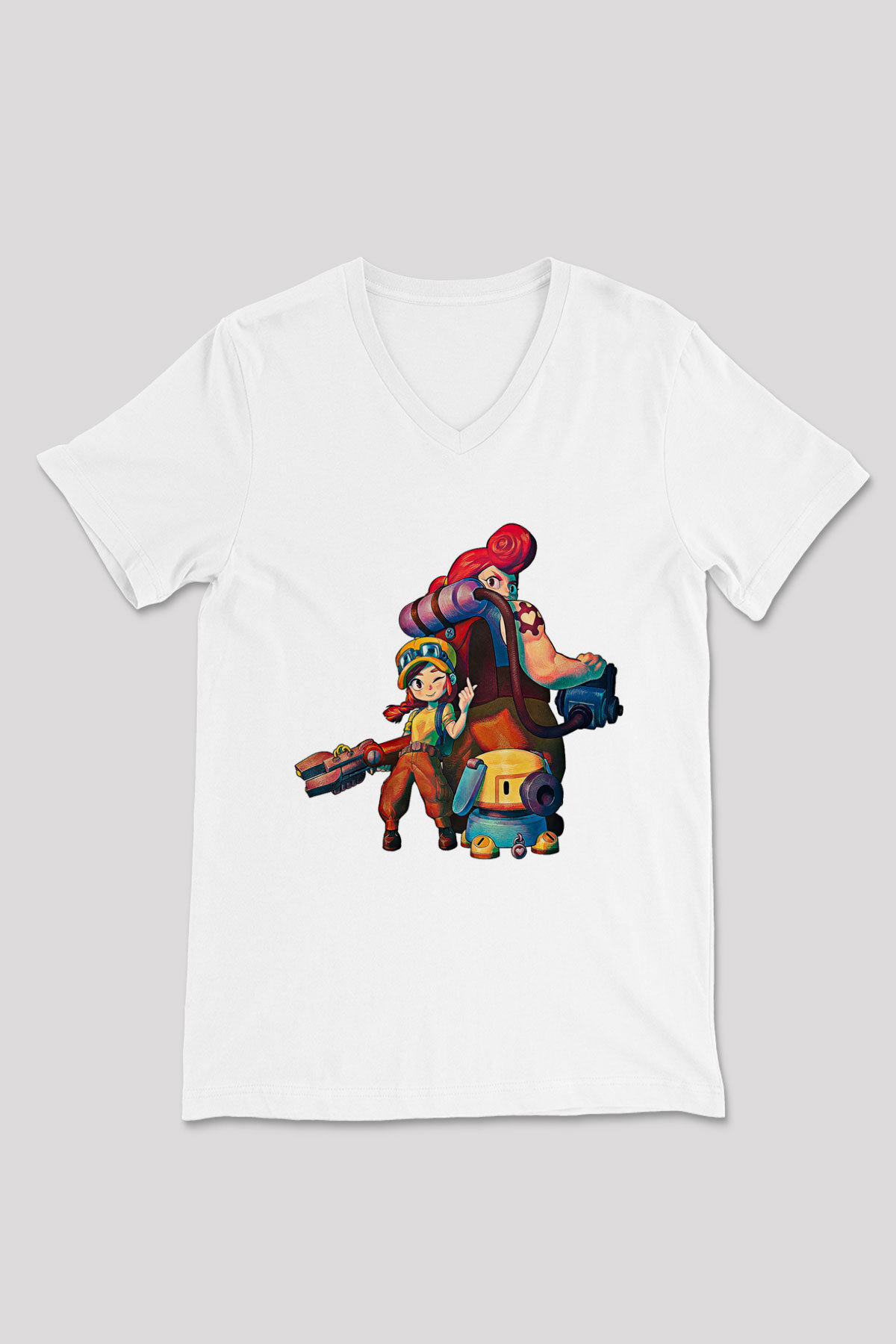 Brawl Stars Baskılı Beyaz Unisex V Yaka Tişört - Tshirt
