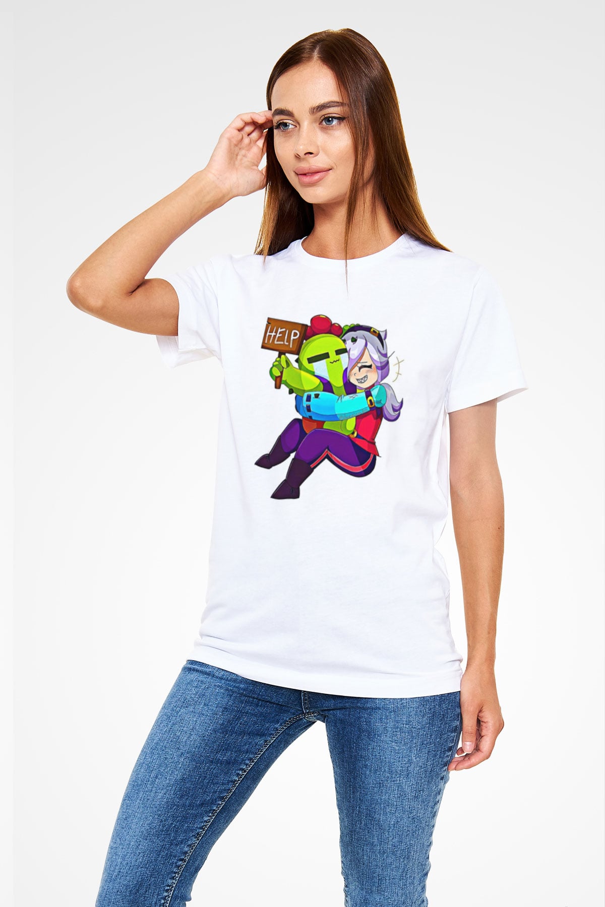 Brawl Stars Baskılı Unisex Beyaz Tişört - Tshirt