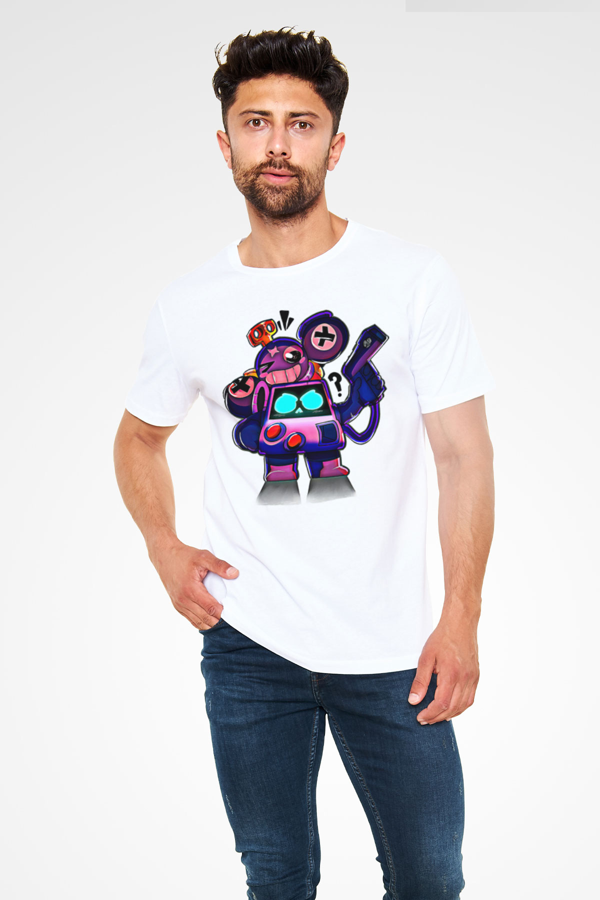 Brawl Stars Baskılı Unisex Beyaz Tişört - Tshirt