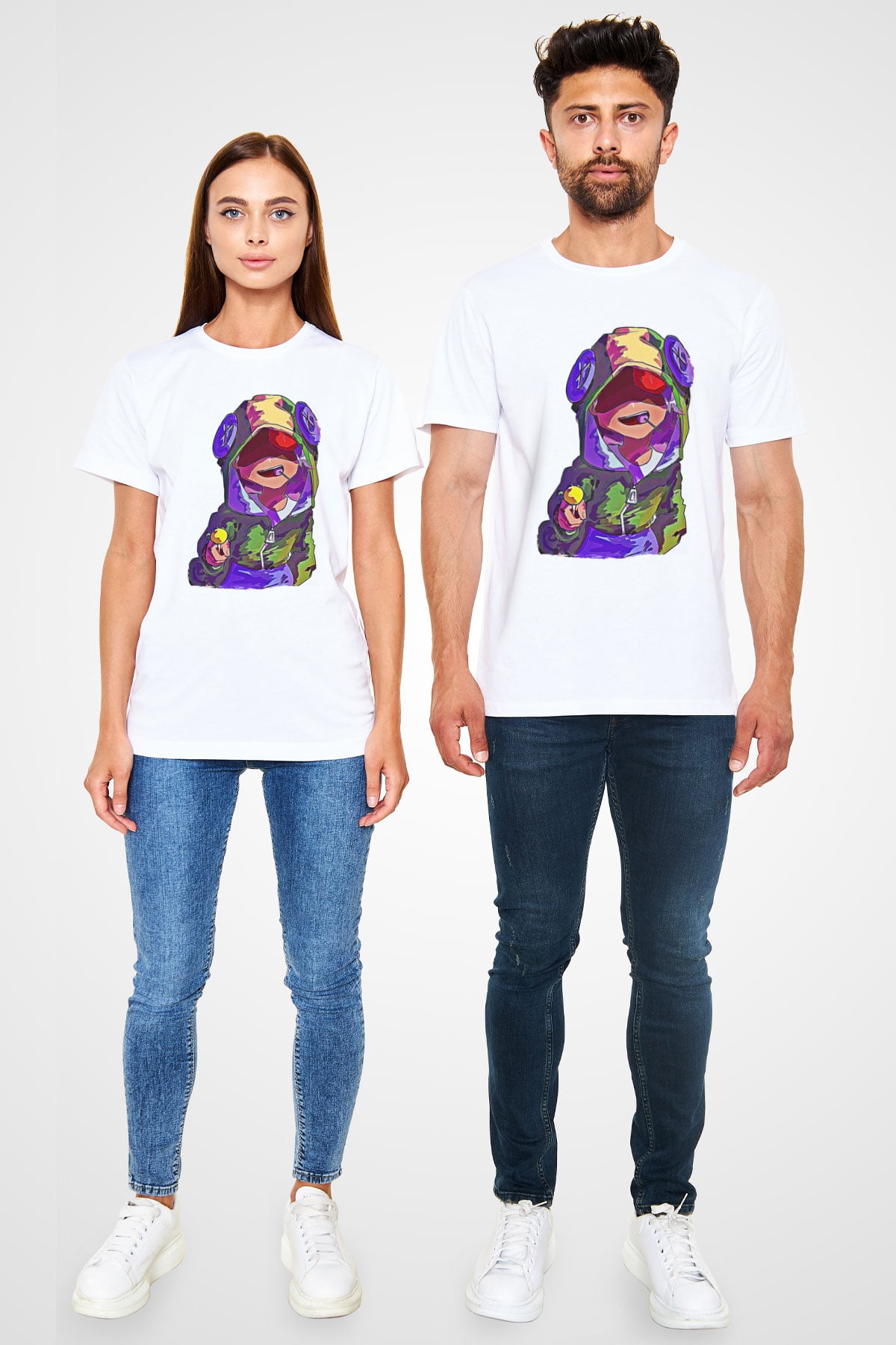 Brawl Stars Baskılı Unisex Beyaz Tişört - Tshirt