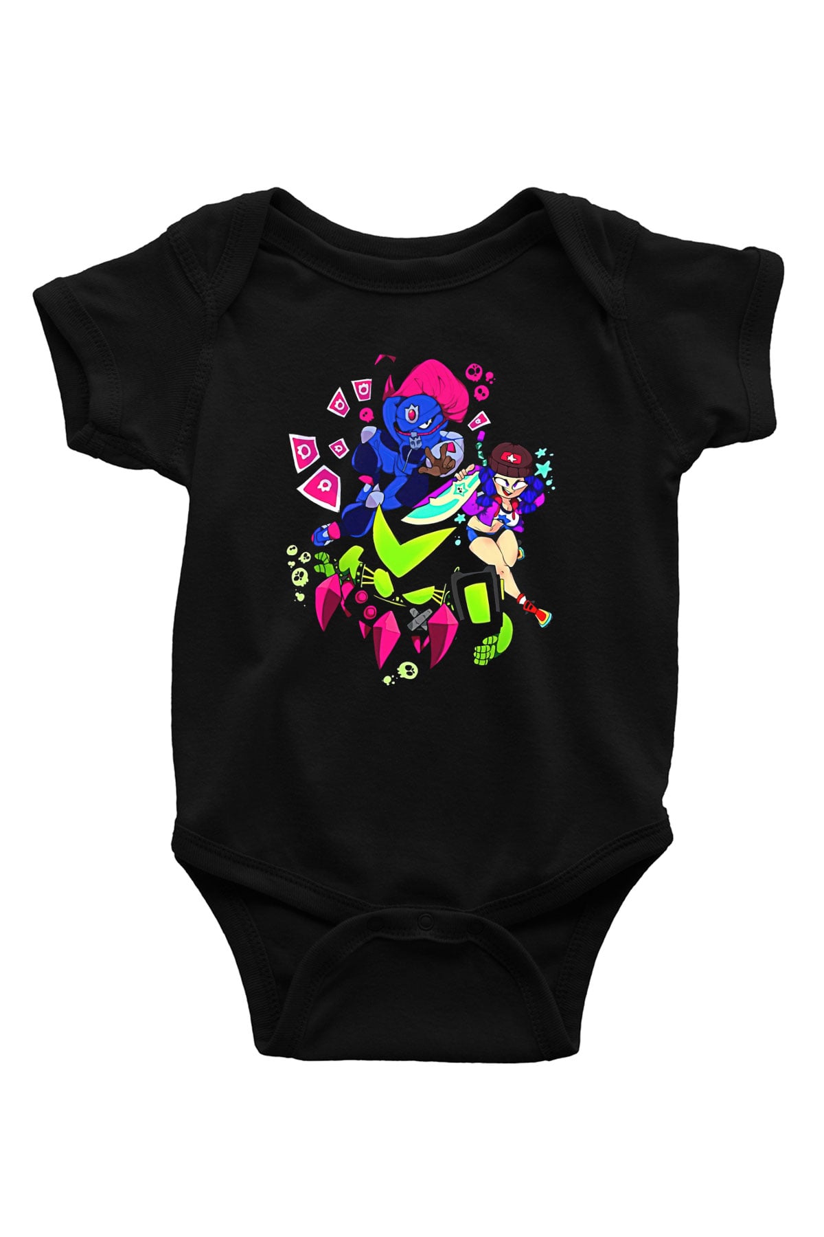Brawl Stars Baskılı Unisex Siyah Bebek Body - Zıbın