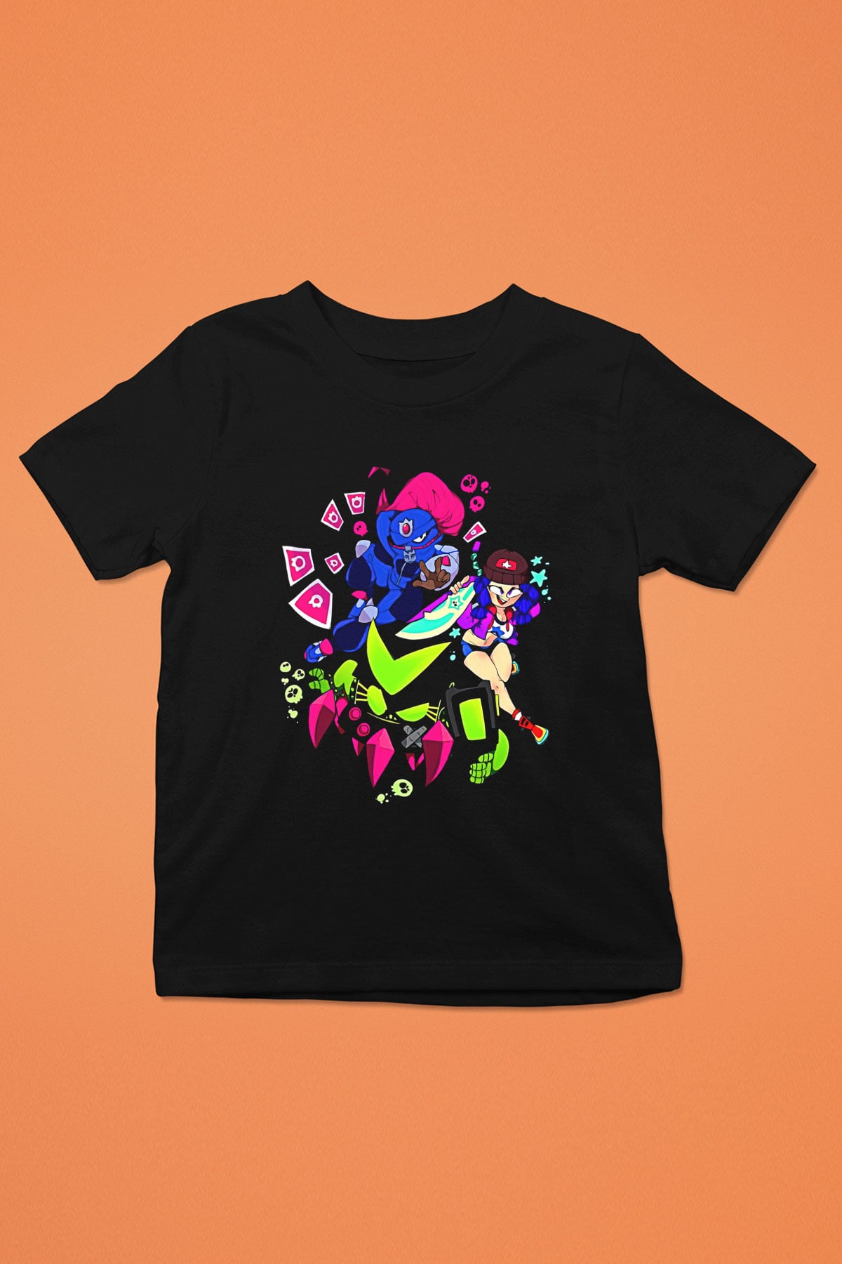 Brawl Stars Baskılı Unisex Siyah Çocuk Tişört - Tshirt