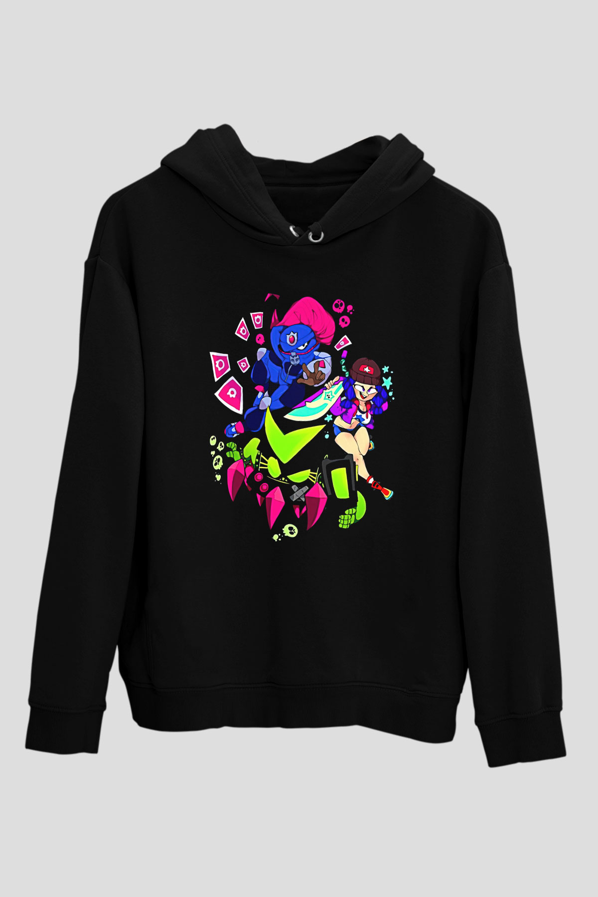 Brawl Stars Baskılı Unisex Siyah Kapüşonlu Sweatshirt