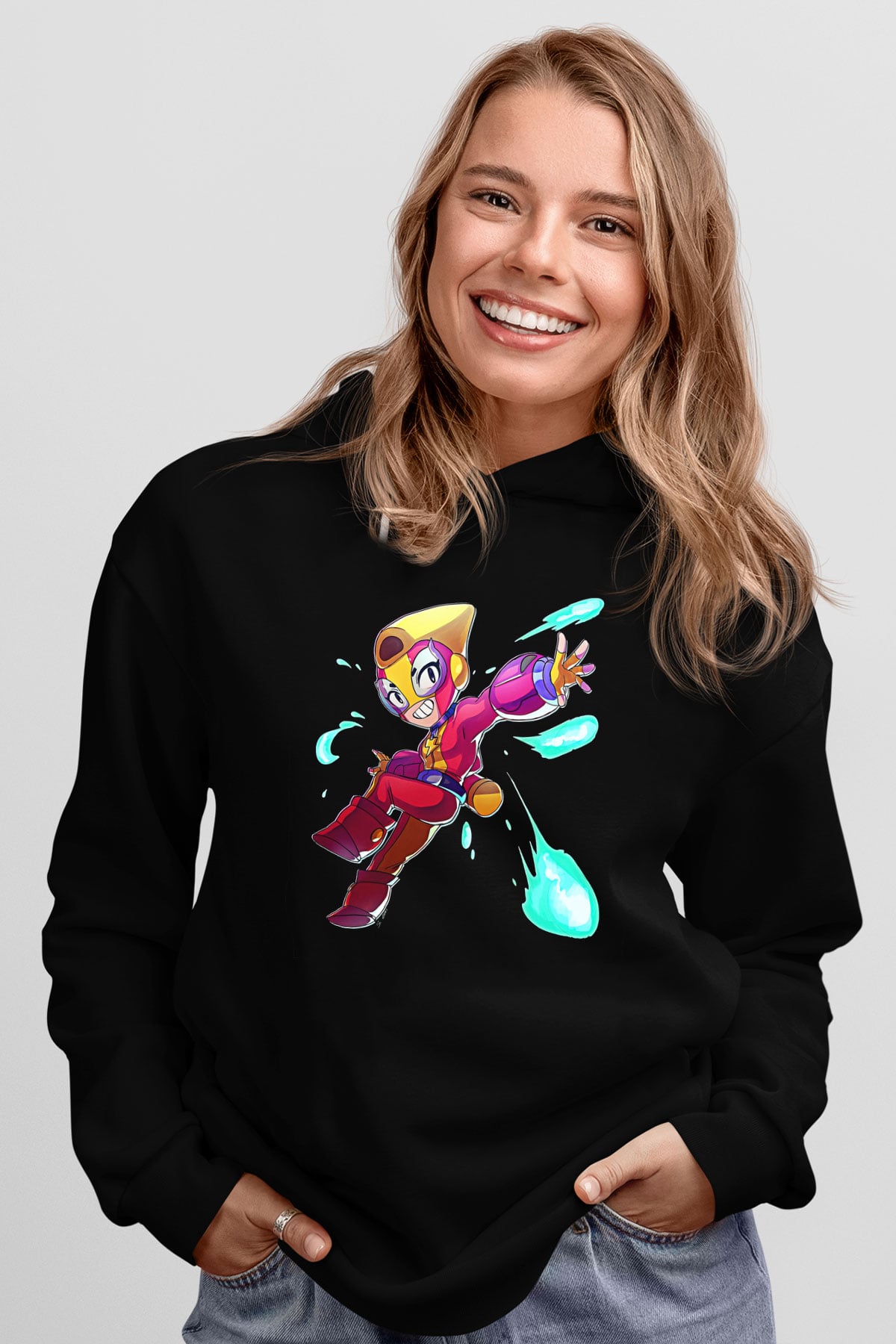 Brawl Stars Baskılı Unisex Siyah Kapüşonlu Sweatshirt