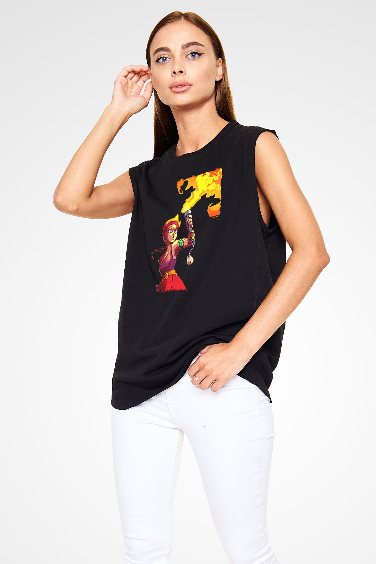 Brawl Stars Baskılı Unisex Siyah Kolsuz Tişört - Tshirt