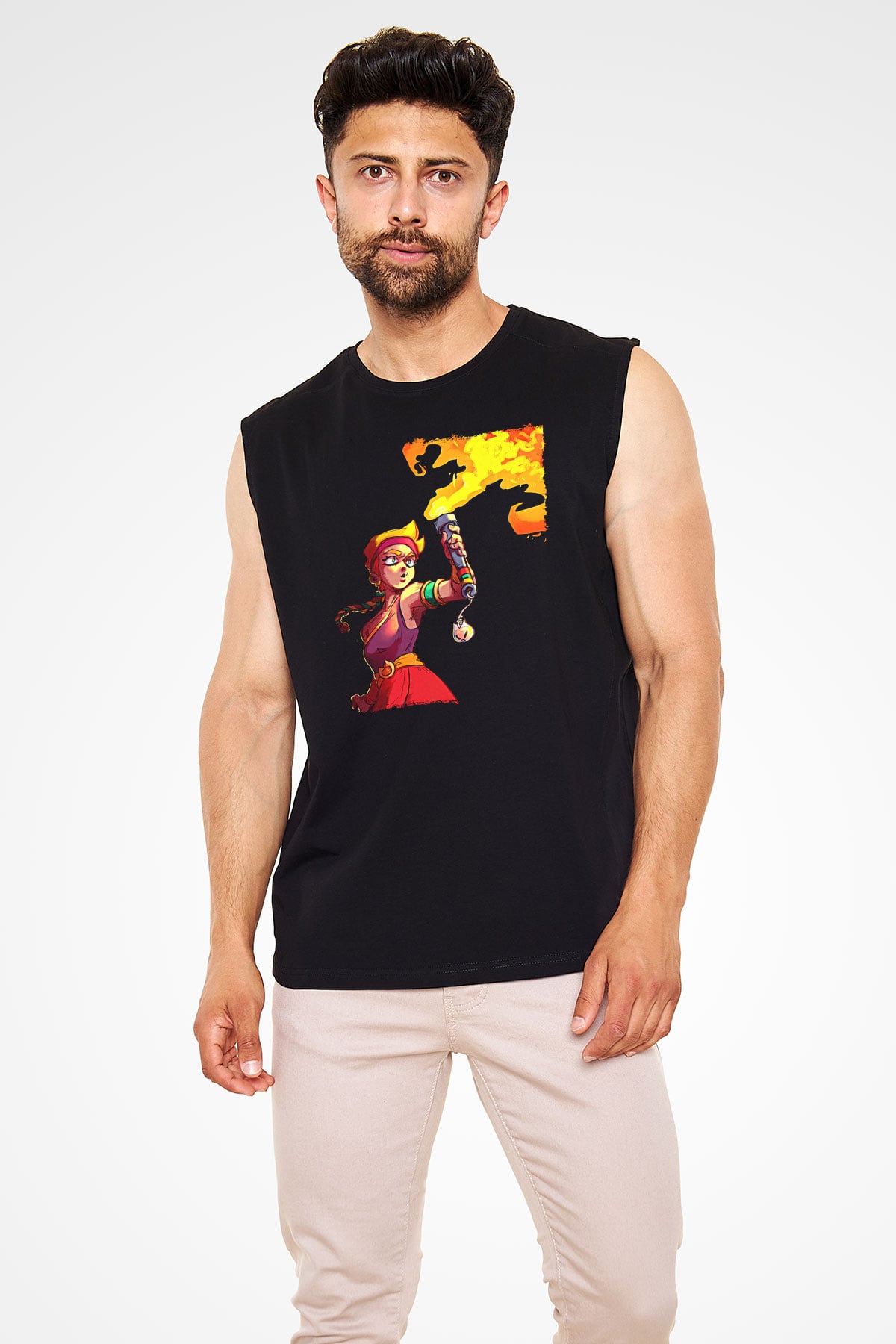 Brawl Stars Baskılı Unisex Siyah Kolsuz Tişört - Tshirt