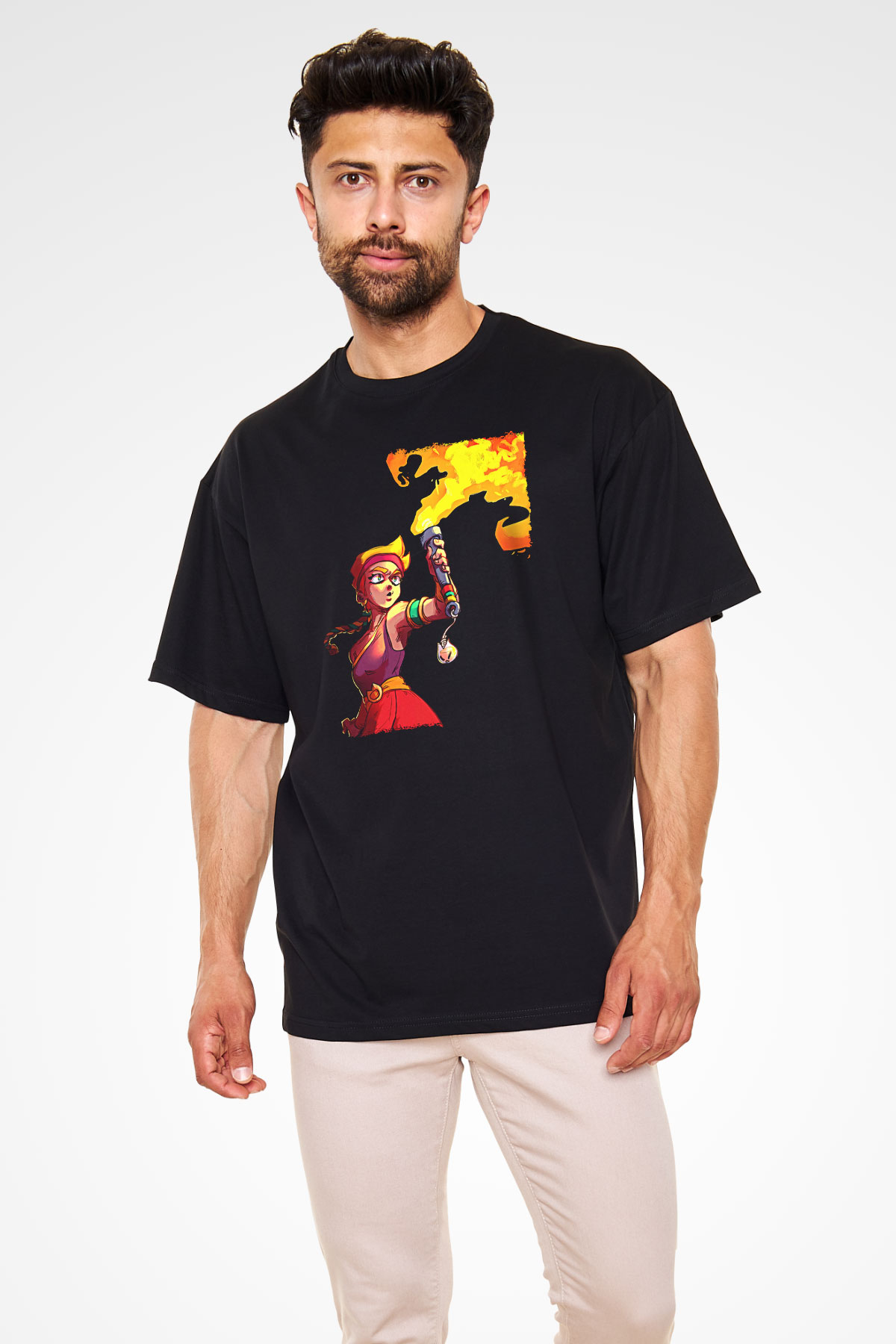 Brawl Stars Baskılı Unisex Siyah Oversize Tişört - Tshirt