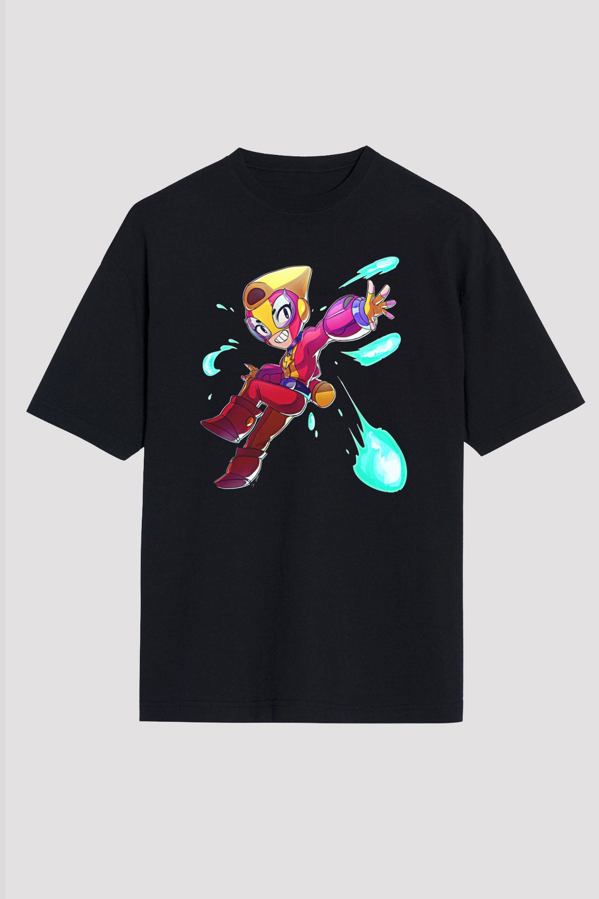 Brawl Stars Baskılı Unisex Siyah Oversize Tişört - Tshirt