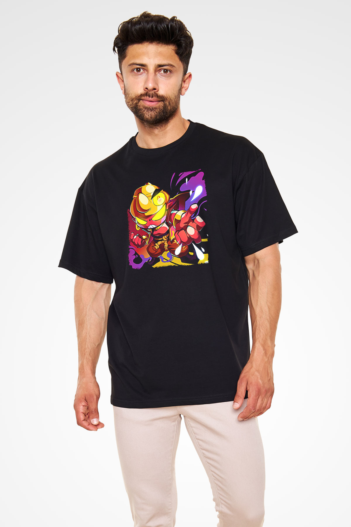 Brawl Stars Baskılı Unisex Siyah Oversize Tişört - Tshirt