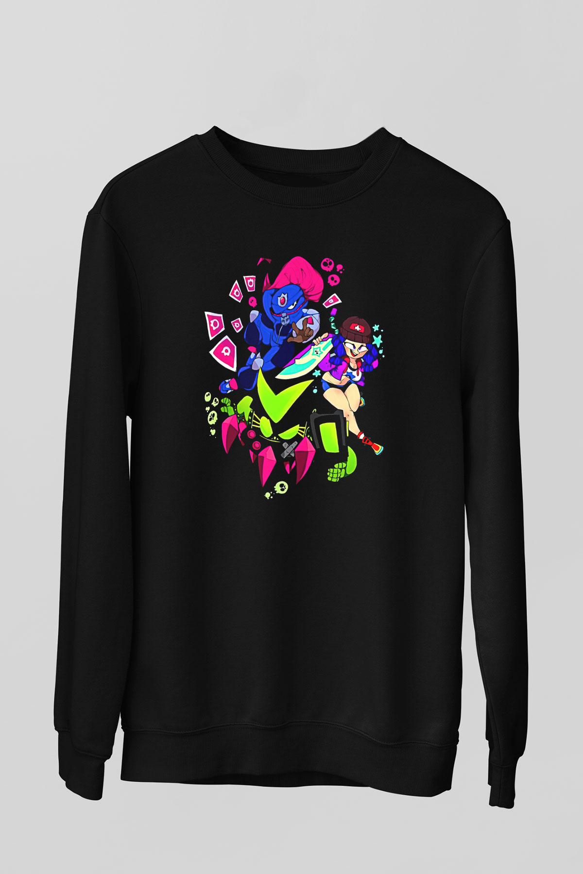 Brawl Stars Baskılı Unisex Siyah Sweatshirt