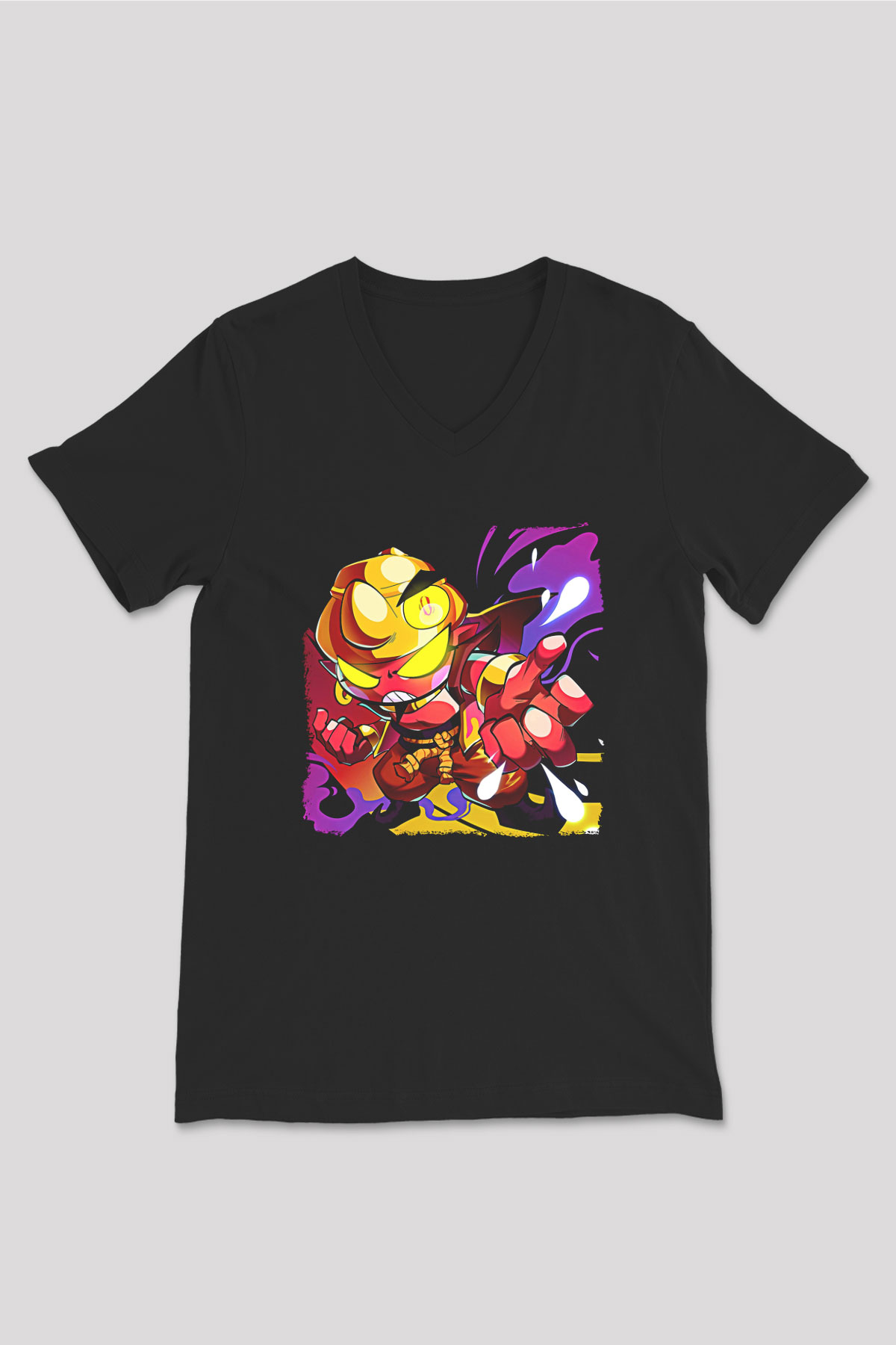 Brawl Stars Baskılı Unisex Siyah V Yaka Tişört - Tshirt